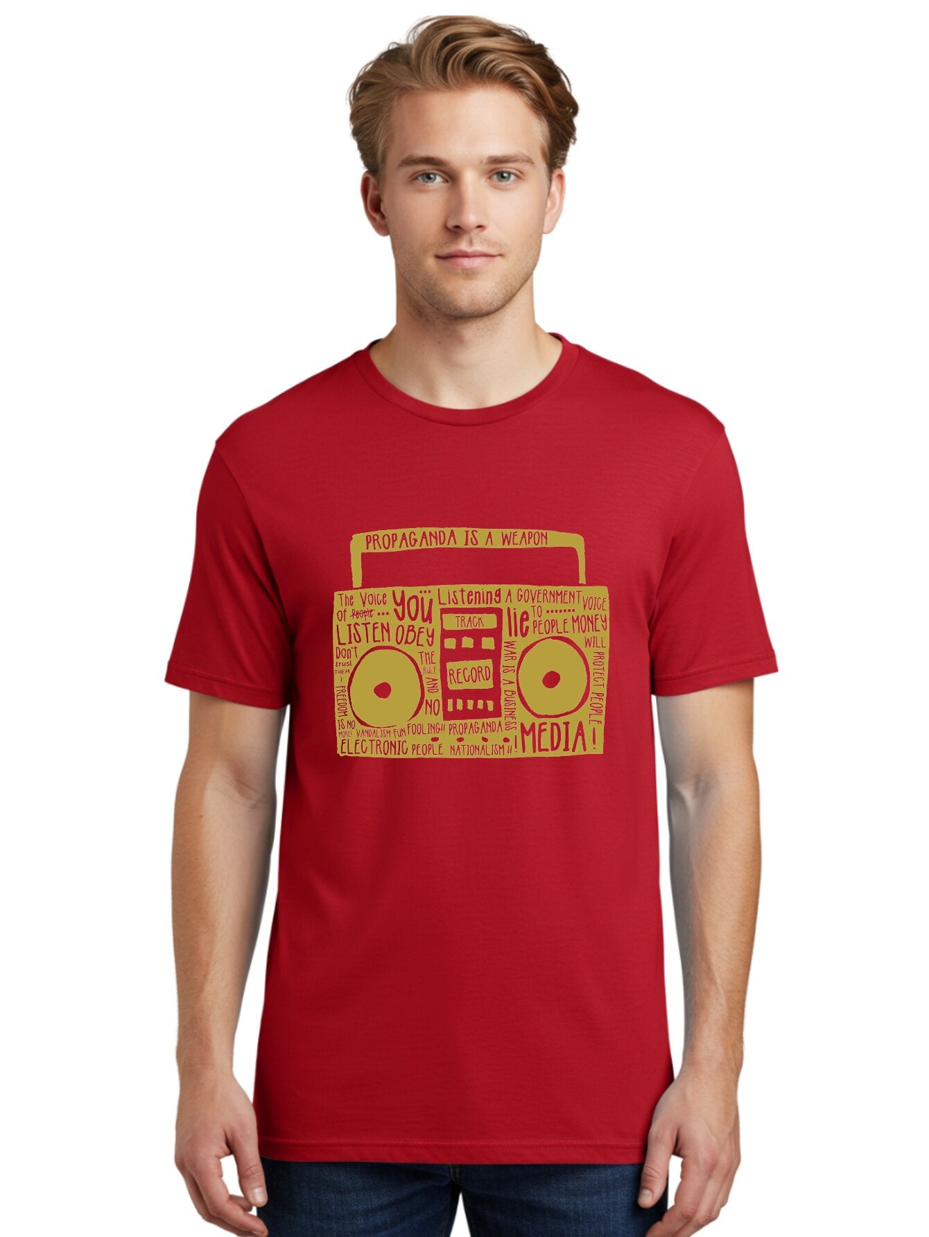 Propaganda Media Men'S Graphic Tee, 100% Cotton, Comfortable Casual Summer Wear, Machine Washable, Propaganda Is A Weapon, Government Controlled Media, Manipulation Through Media, Media Influence, Biased Information, Propaganda Machine, Aae590 22