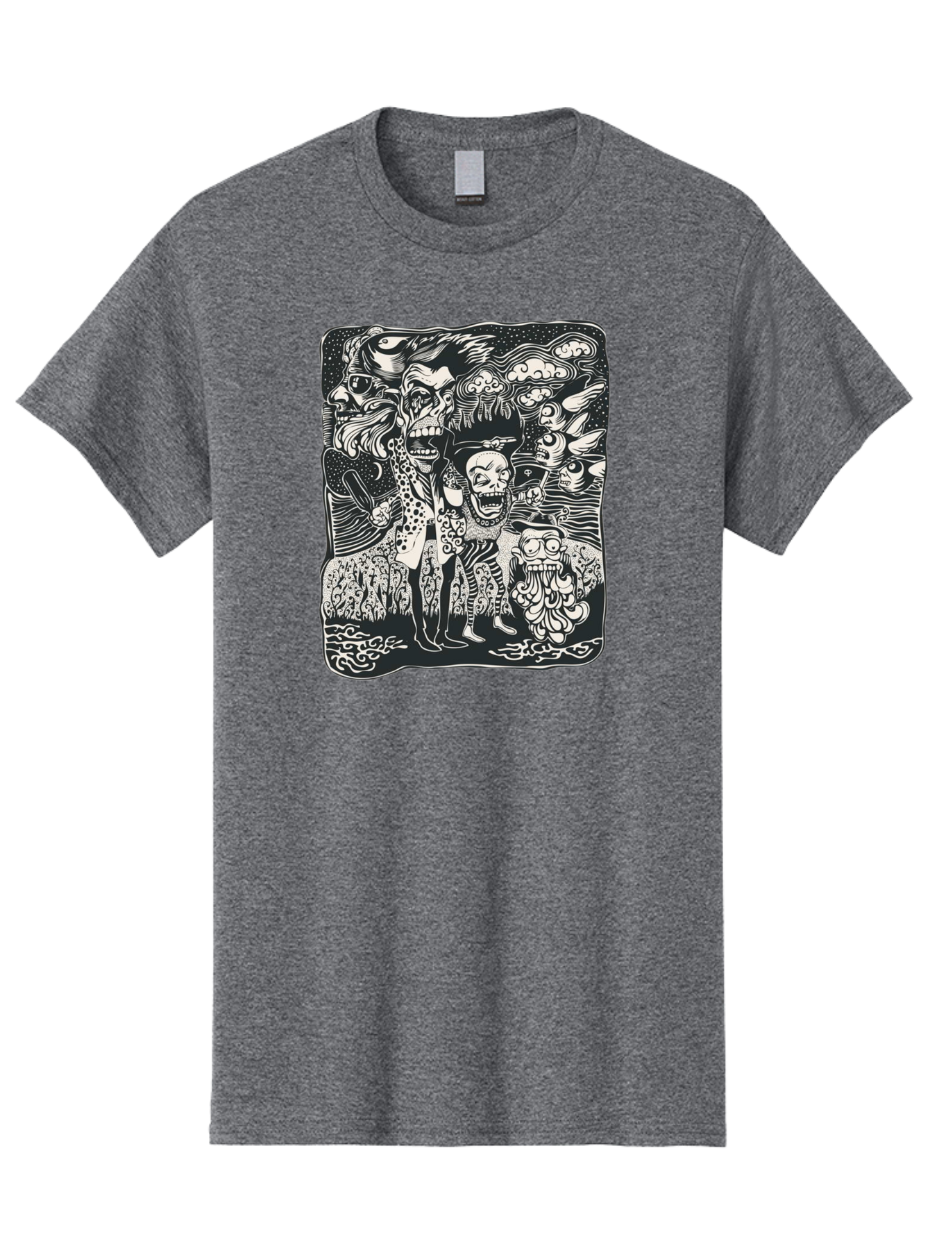 Psycho Parade Men'S Graphic Tee, 100% Cotton, Comfortable Casual Summer Wear, Machine Washable, Pirate Skeletons, Skulls, Zombies, Creepy Figures, Pirate Crew, Black And White Illustration, Detailed Artwork, Abstract Background Aae595 9