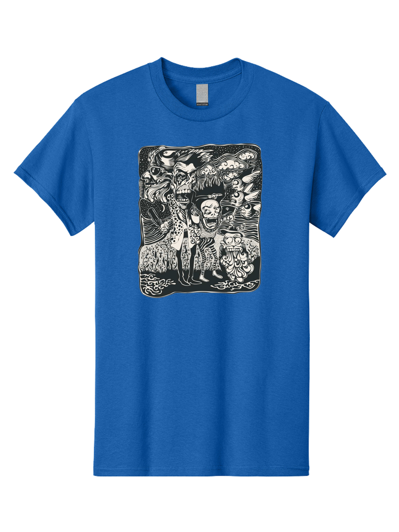 Psycho Parade Men'S Graphic Tee, 100% Cotton, Comfortable Casual Summer Wear, Machine Washable, Pirate Skeletons, Skulls, Zombies, Creepy Figures, Pirate Crew, Black And White Illustration, Detailed Artwork, Abstract Background Aae595 7