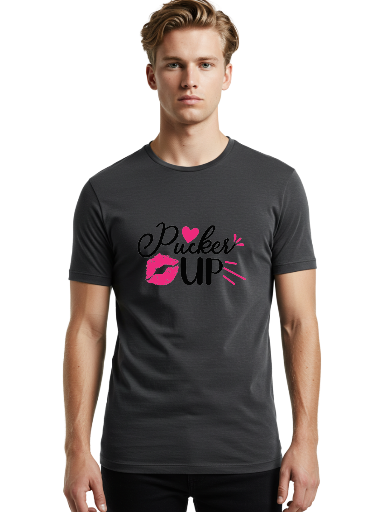 Pucker Up Men'S Graphic Tee, 100% Cotton, Comfortable Casual Summer Wear, Machine Washable, Pucker Up, Kiss Lips, Lipstick Kiss, Heart Shape, Love Symbol, Romantic Gesture, Playful Phrase, Bold Typography Aae596 28