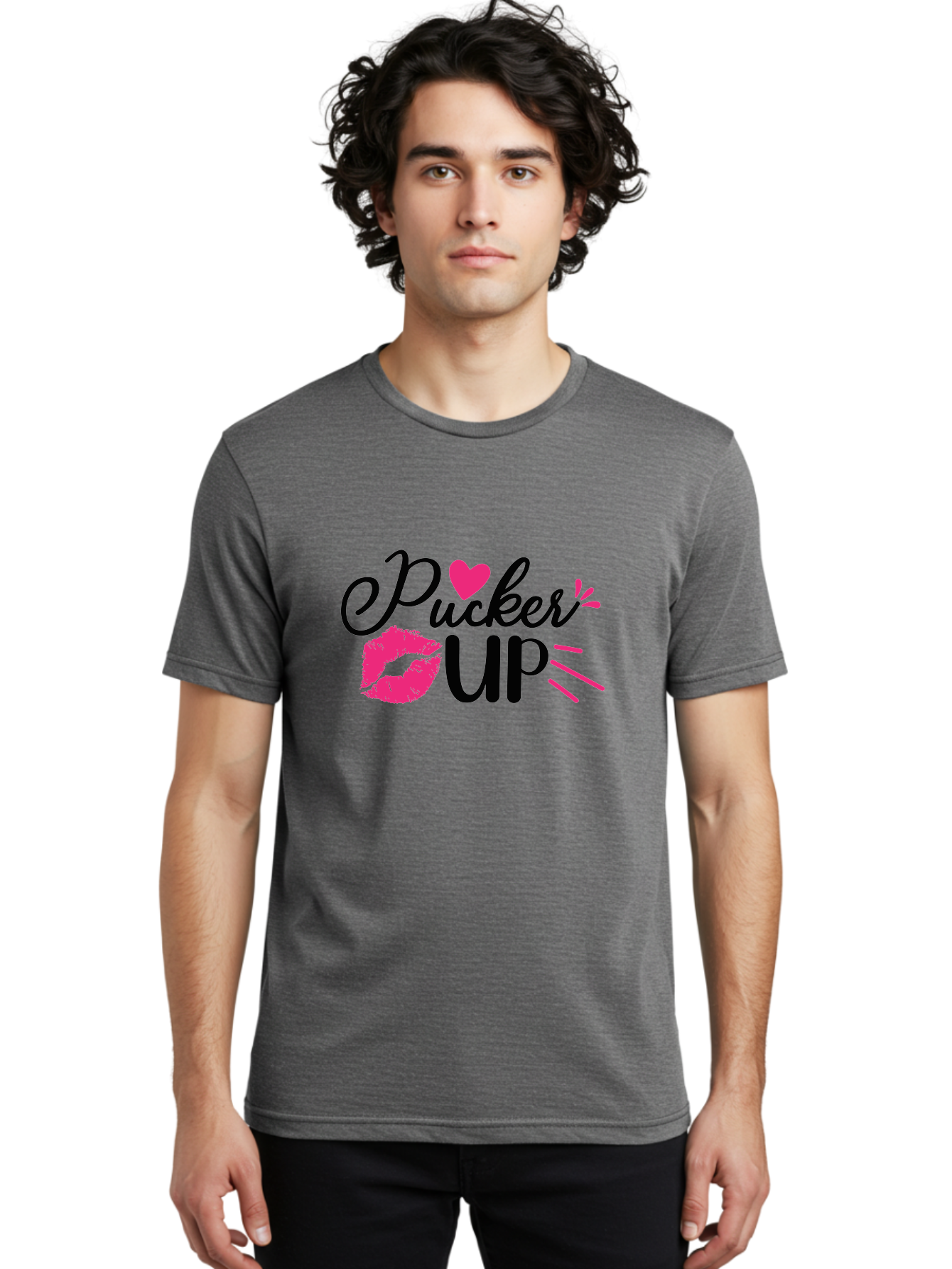 Pucker Up Men'S Graphic Tee, 100% Cotton, Comfortable Casual Summer Wear, Machine Washable, Pucker Up, Kiss Lips, Lipstick Kiss, Heart Shape, Love Symbol, Romantic Gesture, Playful Phrase, Bold Typography Aae596 26