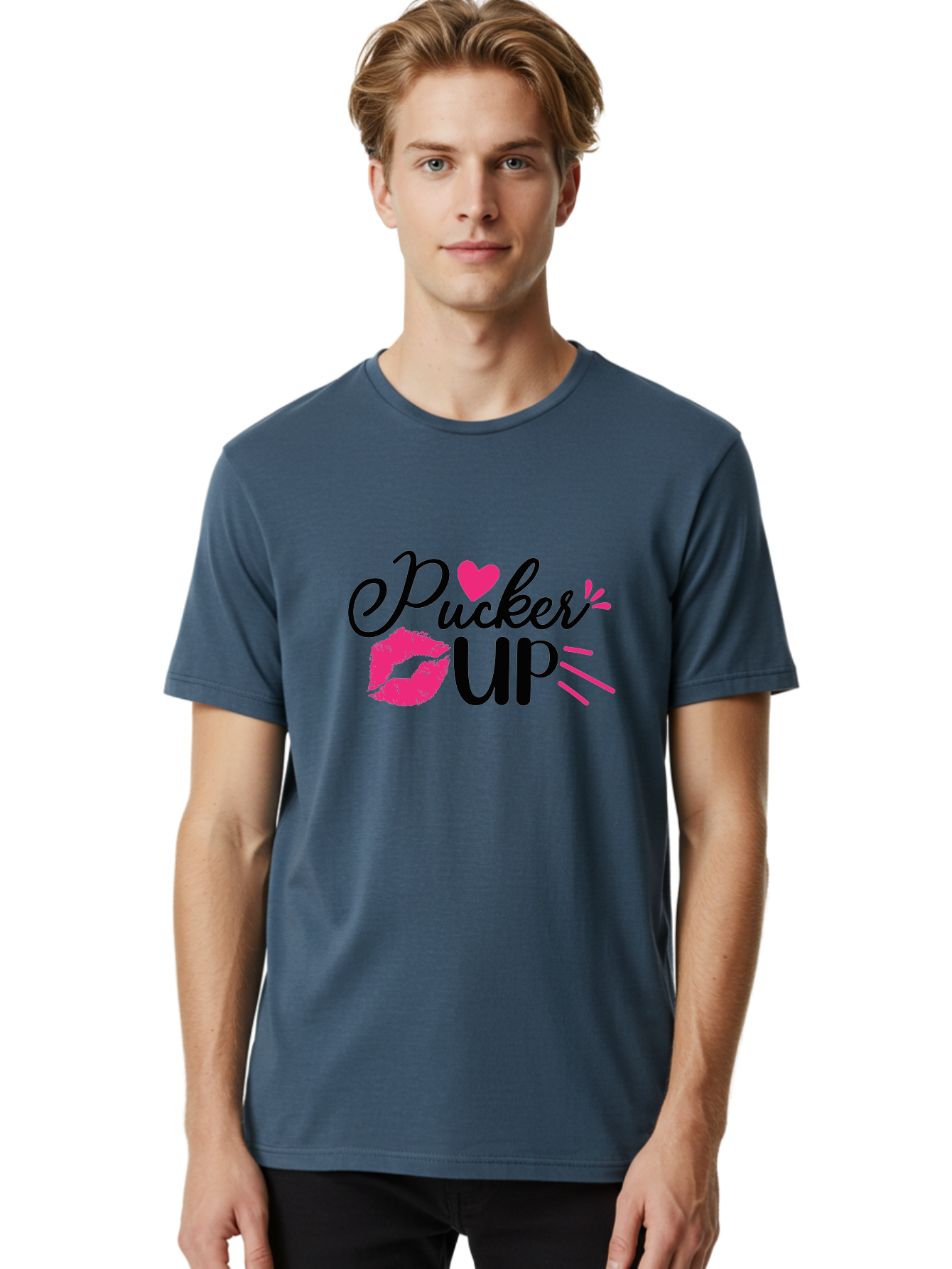 Pucker Up Men'S Graphic Tee, 100% Cotton, Comfortable Casual Summer Wear, Machine Washable, Pucker Up, Kiss Lips, Lipstick Kiss, Heart Shape, Love Symbol, Romantic Gesture, Playful Phrase, Bold Typography Aae596 30