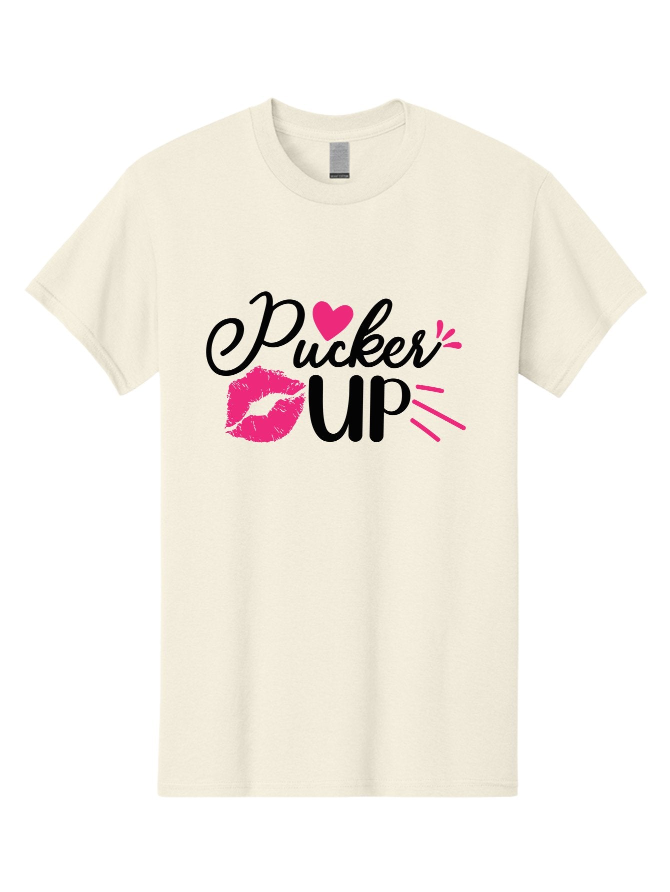 Pucker Up Men'S Graphic Tee, 100% Cotton, Comfortable Casual Summer Wear, Machine Washable, Pucker Up, Kiss Lips, Lipstick Kiss, Heart Shape, Love Symbol, Romantic Gesture, Playful Phrase, Bold Typography Aae596