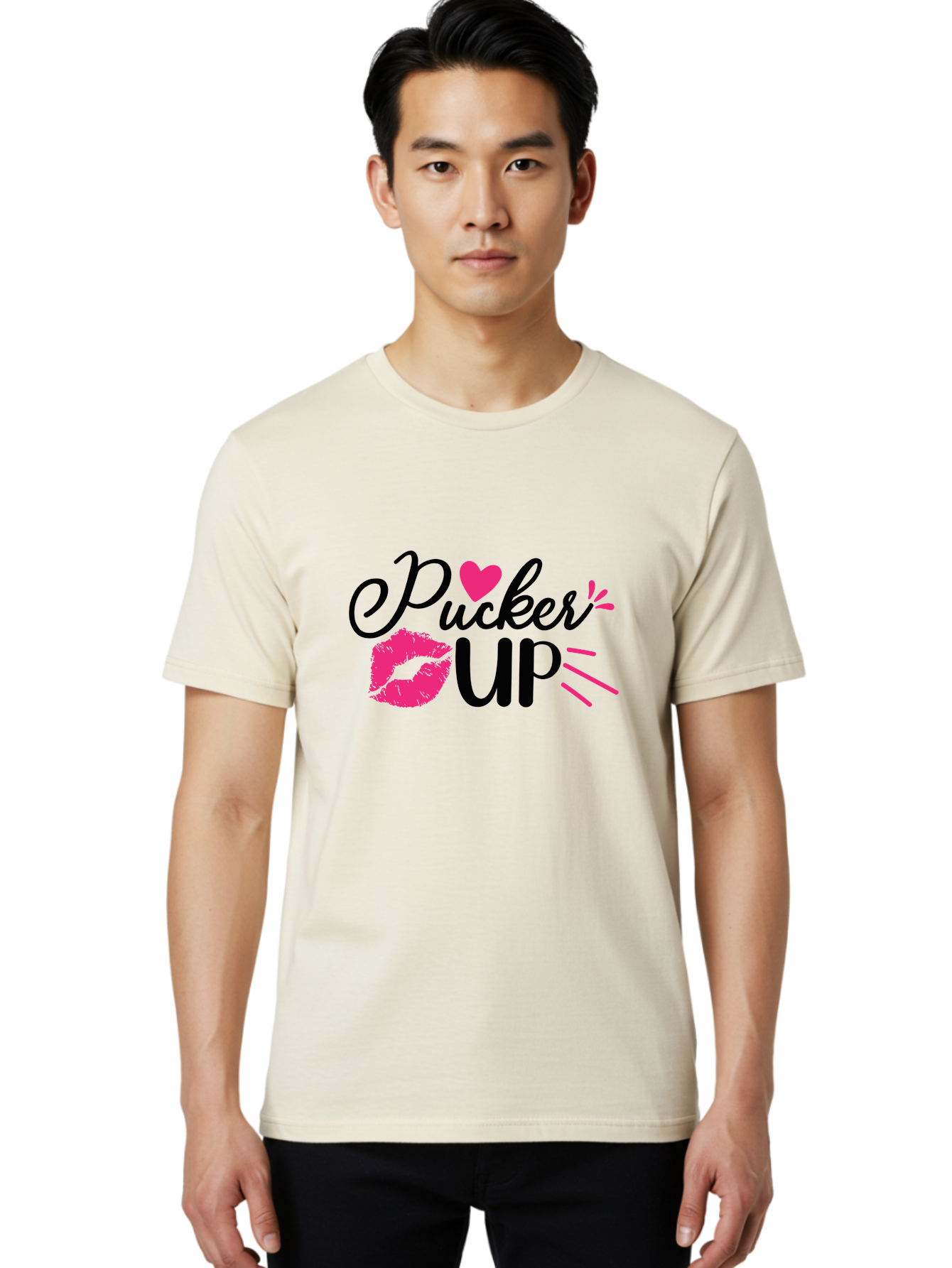 Pucker Up Men'S Graphic Tee, 100% Cotton, Comfortable Casual Summer Wear, Machine Washable, Pucker Up, Kiss Lips, Lipstick Kiss, Heart Shape, Love Symbol, Romantic Gesture, Playful Phrase, Bold Typography Aae596 6