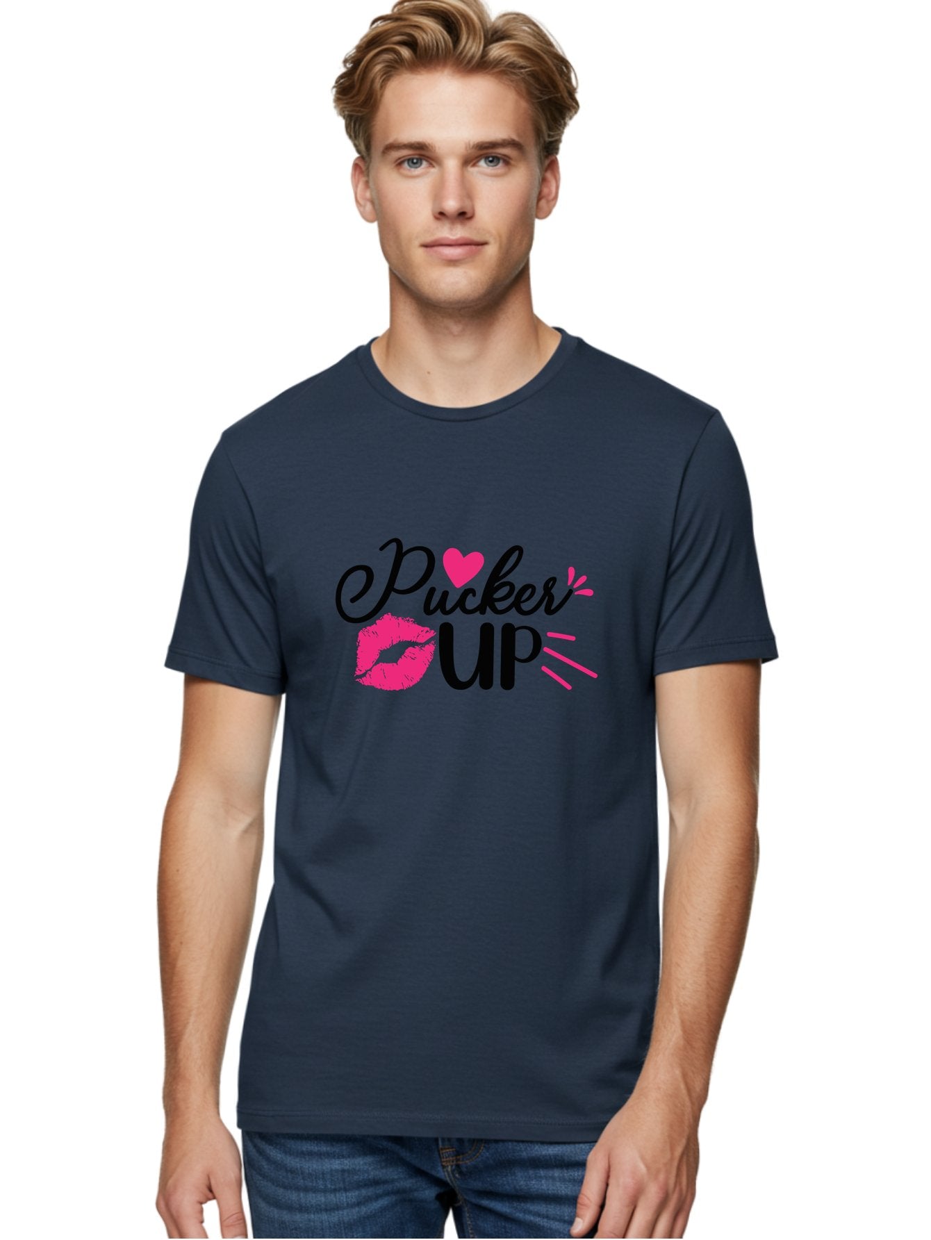 Pucker Up Men'S Graphic Tee, 100% Cotton, Comfortable Casual Summer Wear, Machine Washable, Pucker Up, Kiss Lips, Lipstick Kiss, Heart Shape, Love Symbol, Romantic Gesture, Playful Phrase, Bold Typography Aae596 16