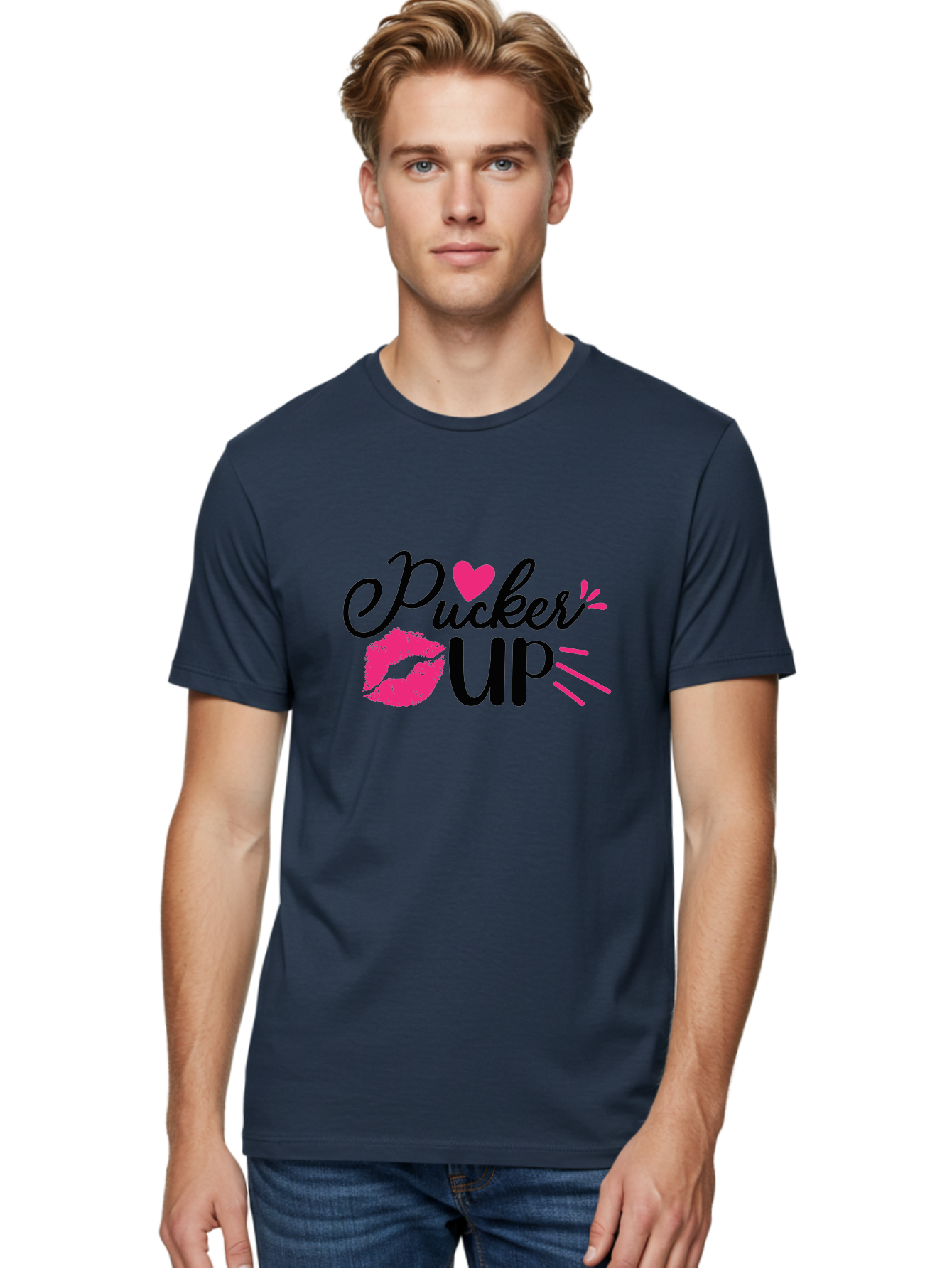 Pucker Up Men'S Graphic Tee, 100% Cotton, Comfortable Casual Summer Wear, Machine Washable, Pucker Up, Kiss Lips, Lipstick Kiss, Heart Shape, Love Symbol, Romantic Gesture, Playful Phrase, Bold Typography Aae596 18