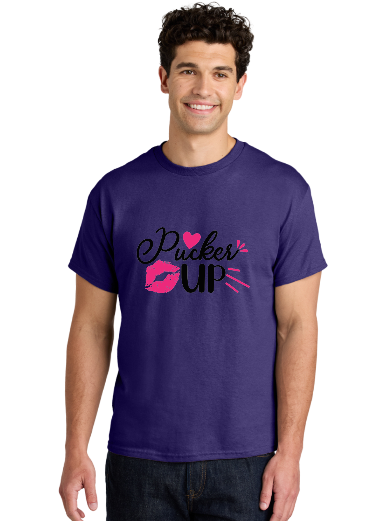 Pucker Up Men'S Graphic Tee, 100% Cotton, Comfortable Casual Summer Wear, Machine Washable, Pucker Up, Kiss Lips, Lipstick Kiss, Heart Shape, Love Symbol, Romantic Gesture, Playful Phrase, Bold Typography Aae596 12