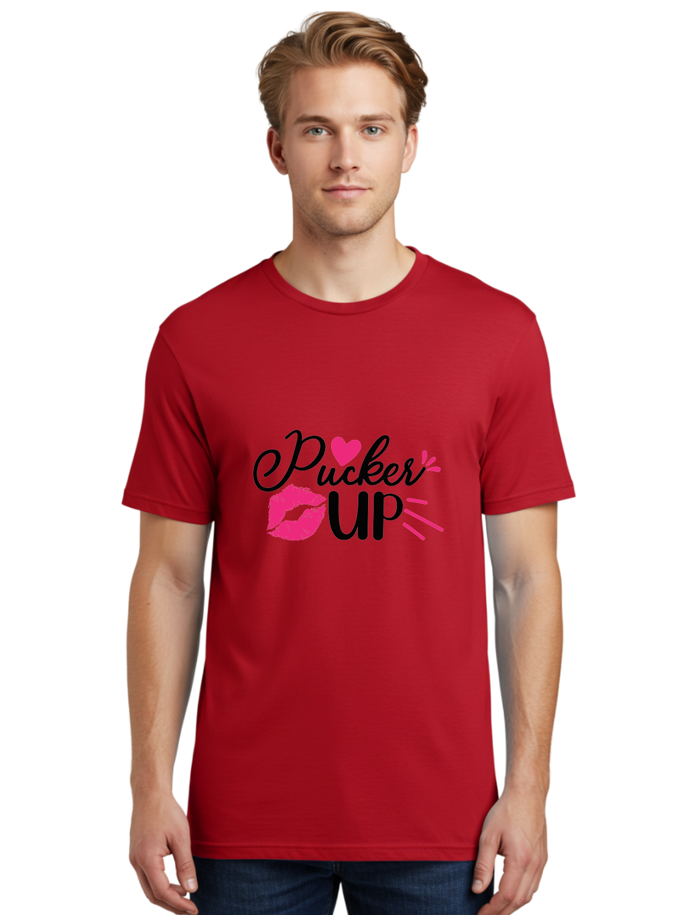 Pucker Up Men'S Graphic Tee, 100% Cotton, Comfortable Casual Summer Wear, Machine Washable, Pucker Up, Kiss Lips, Lipstick Kiss, Heart Shape, Love Symbol, Romantic Gesture, Playful Phrase, Bold Typography Aae596 10