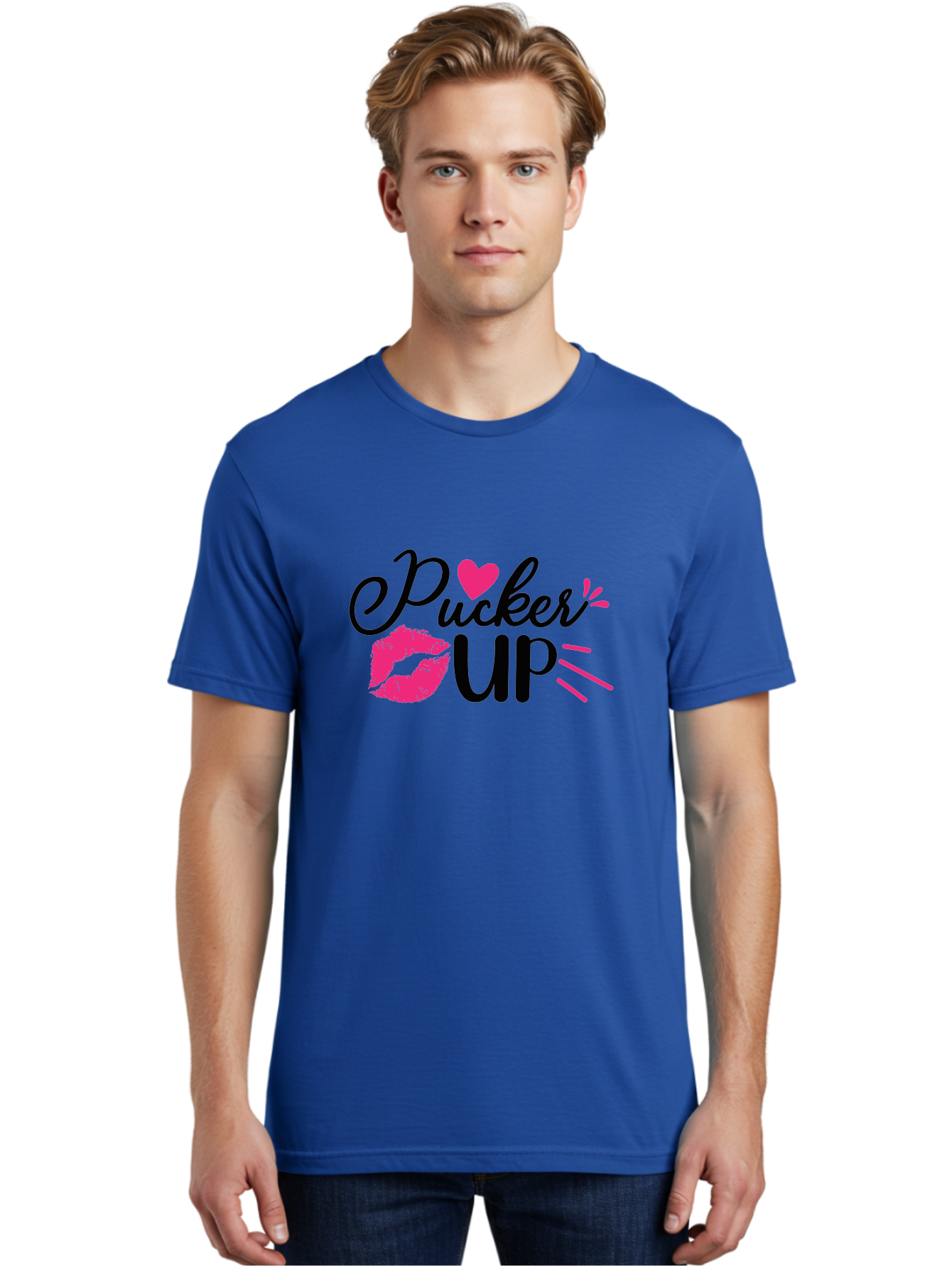 Pucker Up Men'S Graphic Tee, 100% Cotton, Comfortable Casual Summer Wear, Machine Washable, Pucker Up, Kiss Lips, Lipstick Kiss, Heart Shape, Love Symbol, Romantic Gesture, Playful Phrase, Bold Typography Aae596 4