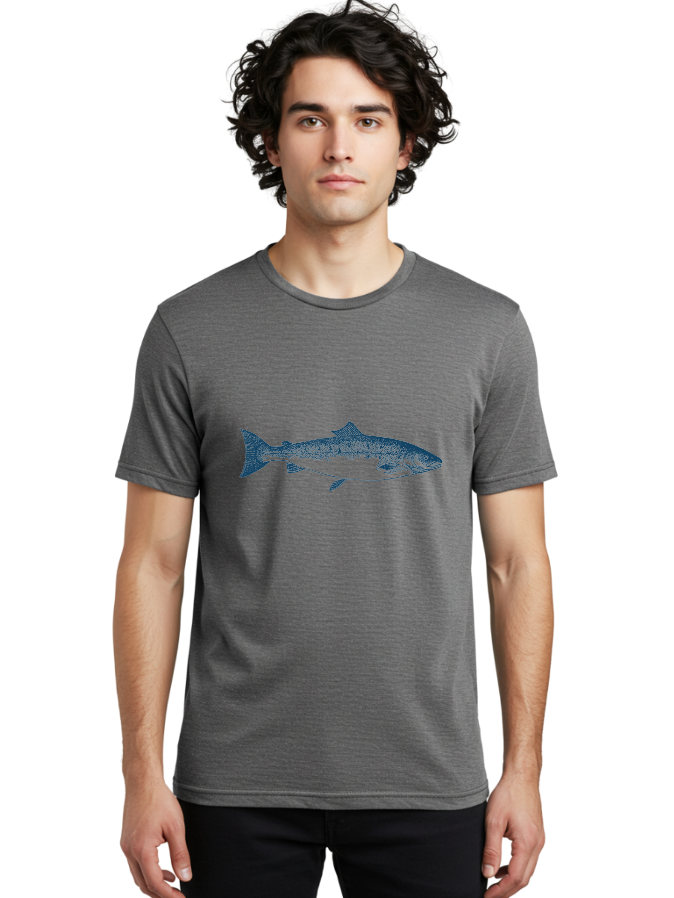 Pulsewater Fish Men'S Graphic Tee, 100% Cotton, Comfortable Casual Summer Wear, Machine Washable, Salmon Fish, Aquatic Life, Blue Illustration, Fishing Theme, Marine Life, Water Creature, Ocean Animal, Fish Design, Wildlife Art Aae597 16