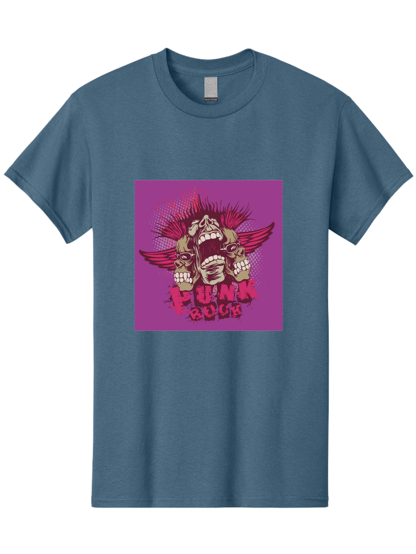 Punk Rock Men'S Graphic Tee, 100% Cotton, Comfortable Casual Summer Wear, Machine Washable, Punk Rock, Screaming Skulls, Mohawk Hair, Punk Style, Grunge Aesthetic, Bold Graphics, Skull Art, Edgy Design, Alternative Culture, Punk Fashion Aae601
