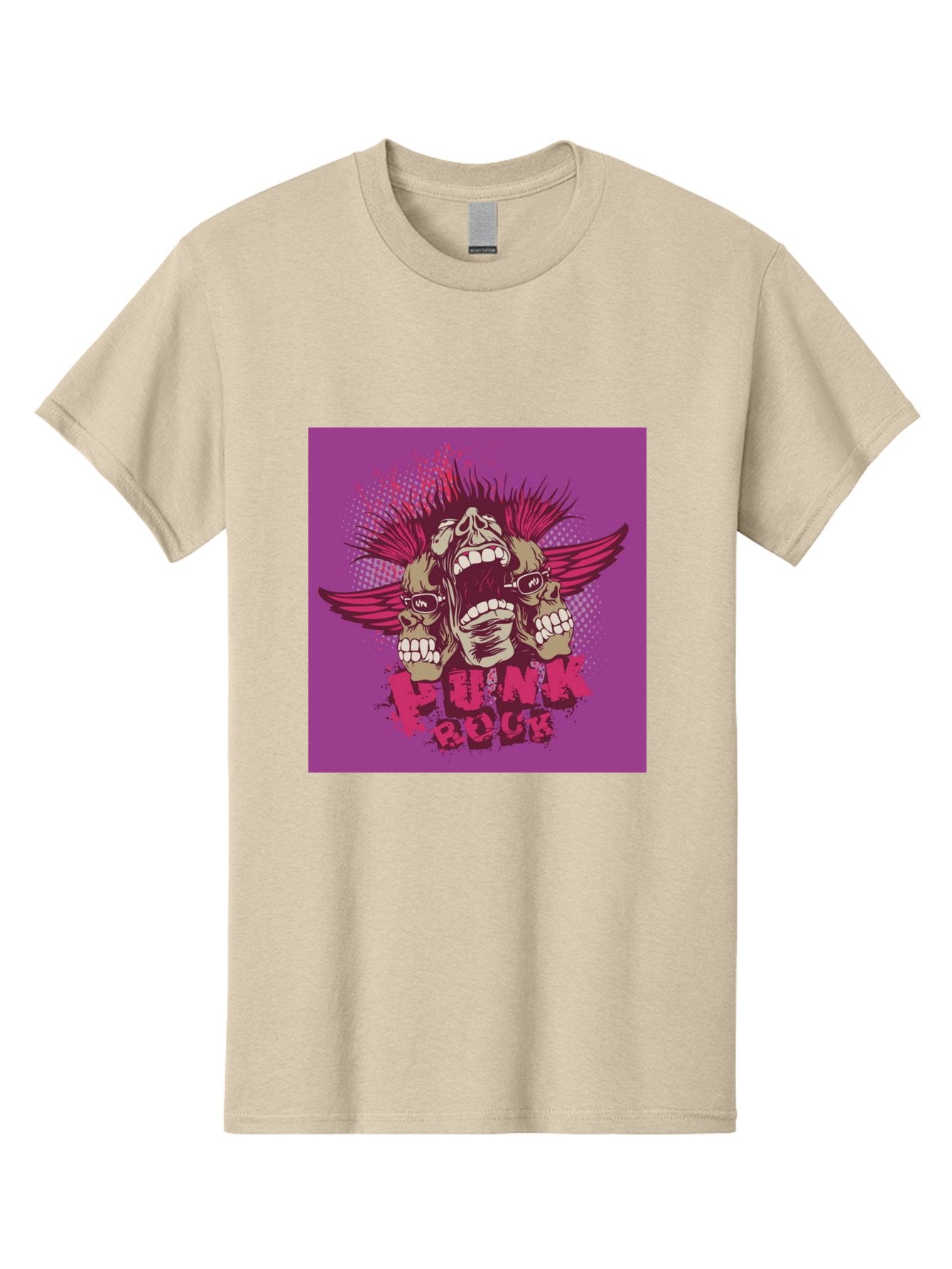 Punk Rock Men'S Graphic Tee, 100% Cotton, Comfortable Casual Summer Wear, Machine Washable, Punk Rock, Screaming Skulls, Mohawk Hair, Punk Style, Grunge Aesthetic, Bold Graphics, Skull Art, Edgy Design, Alternative Culture, Punk Fashion Aae601 7