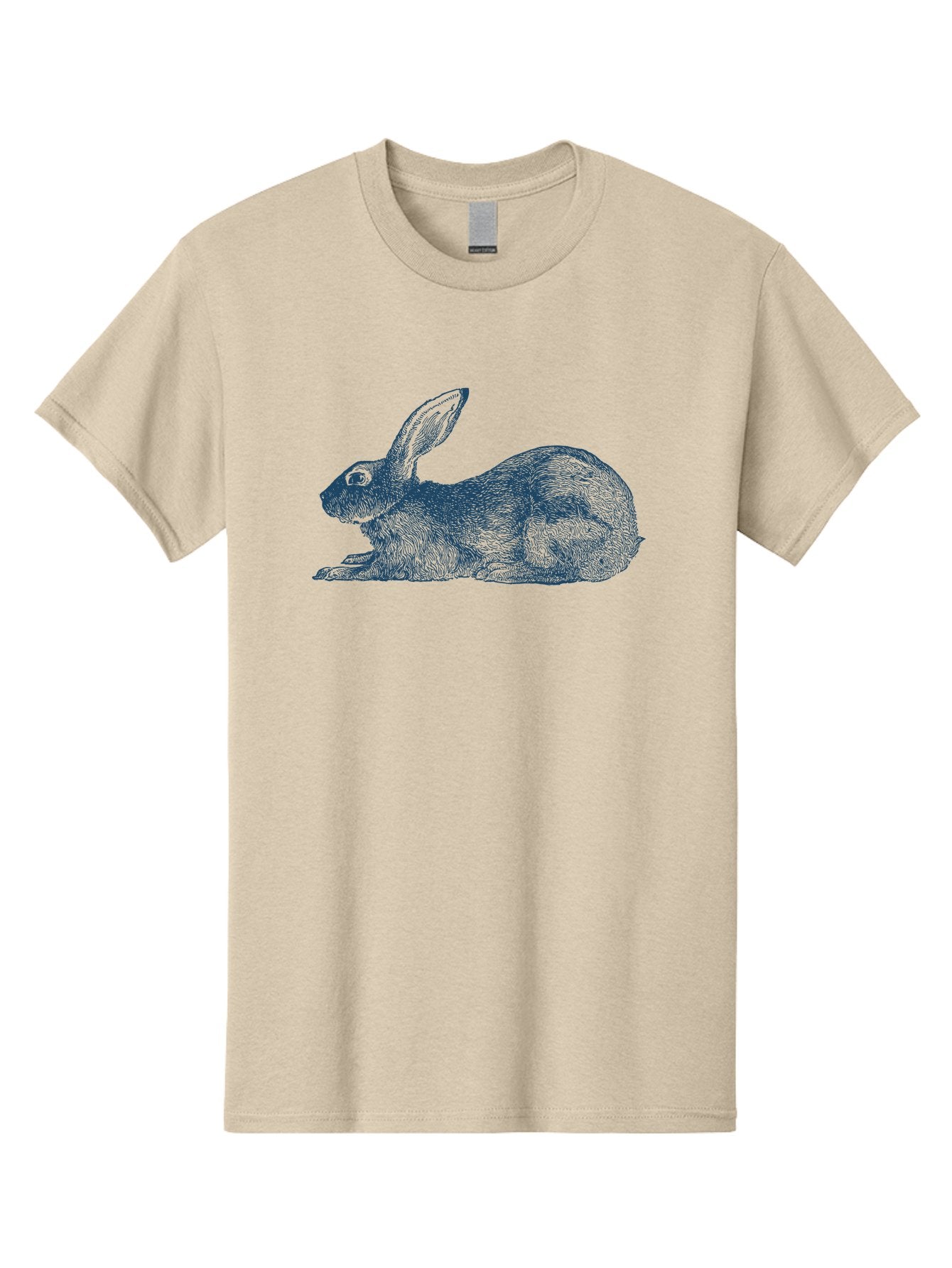 Rabbit Sitting Men'S Graphic Tee, 100% Cotton, Comfortable Casual Summer Wear, Machine Washable, Rabbit, Resting Rabbit, Hare, Engraved Illustration, Side View, Detailed Artwork, Furry Texture, Long Ears, Sitting Rabbit, Tranquil Scene, Aae602