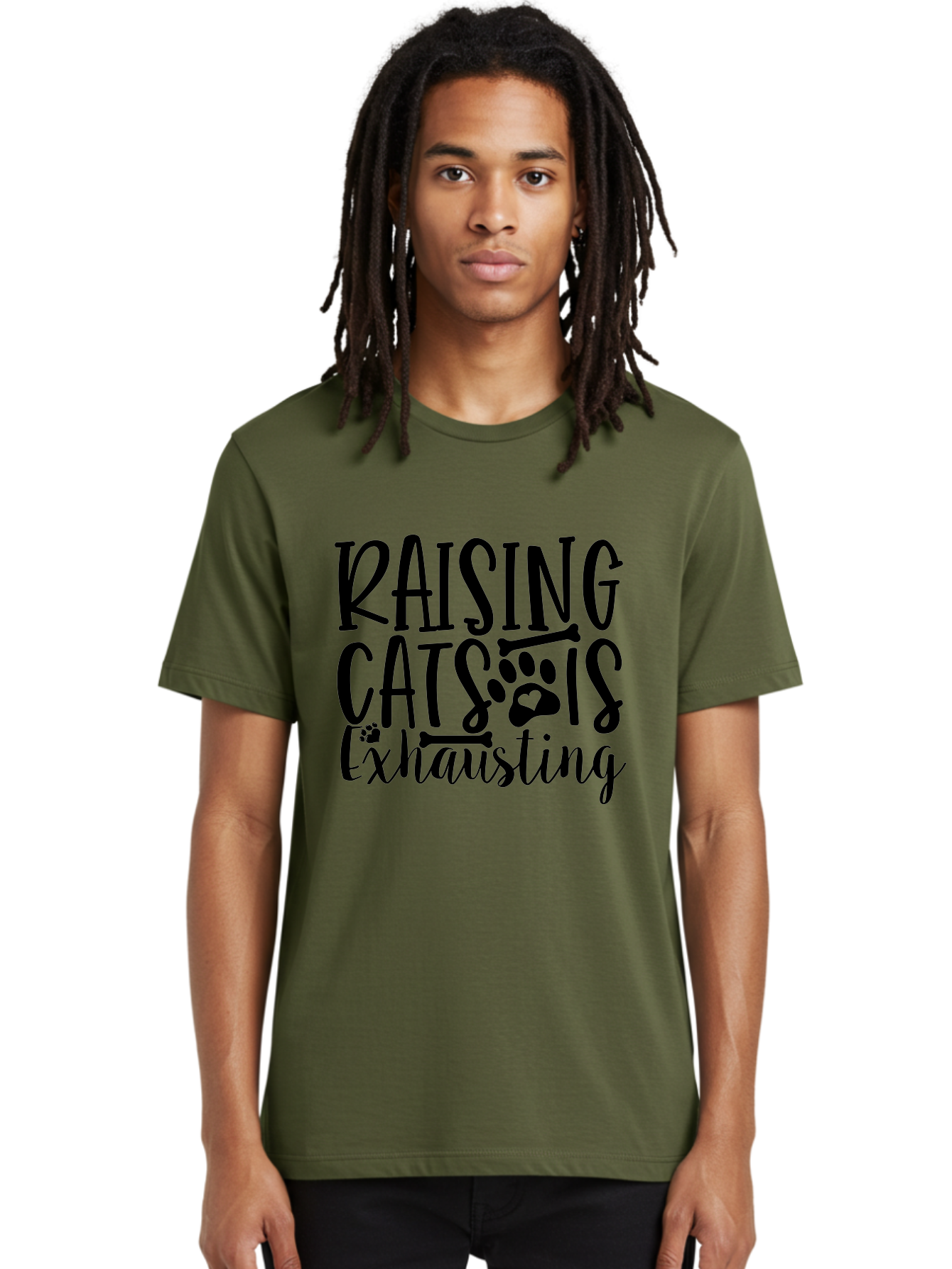 Raising Cats Is Exhausting Men'S Graphic Tee, 100% Cotton, Comfortable Casual Summer Wear, Machine Washable, Funny Cat Quote, Cat Lovers Gift, Cat Mom, Cat Dad, Cat Parenting Humor, Feline Fun, Cat Puns, Cat Memes Aae605 24