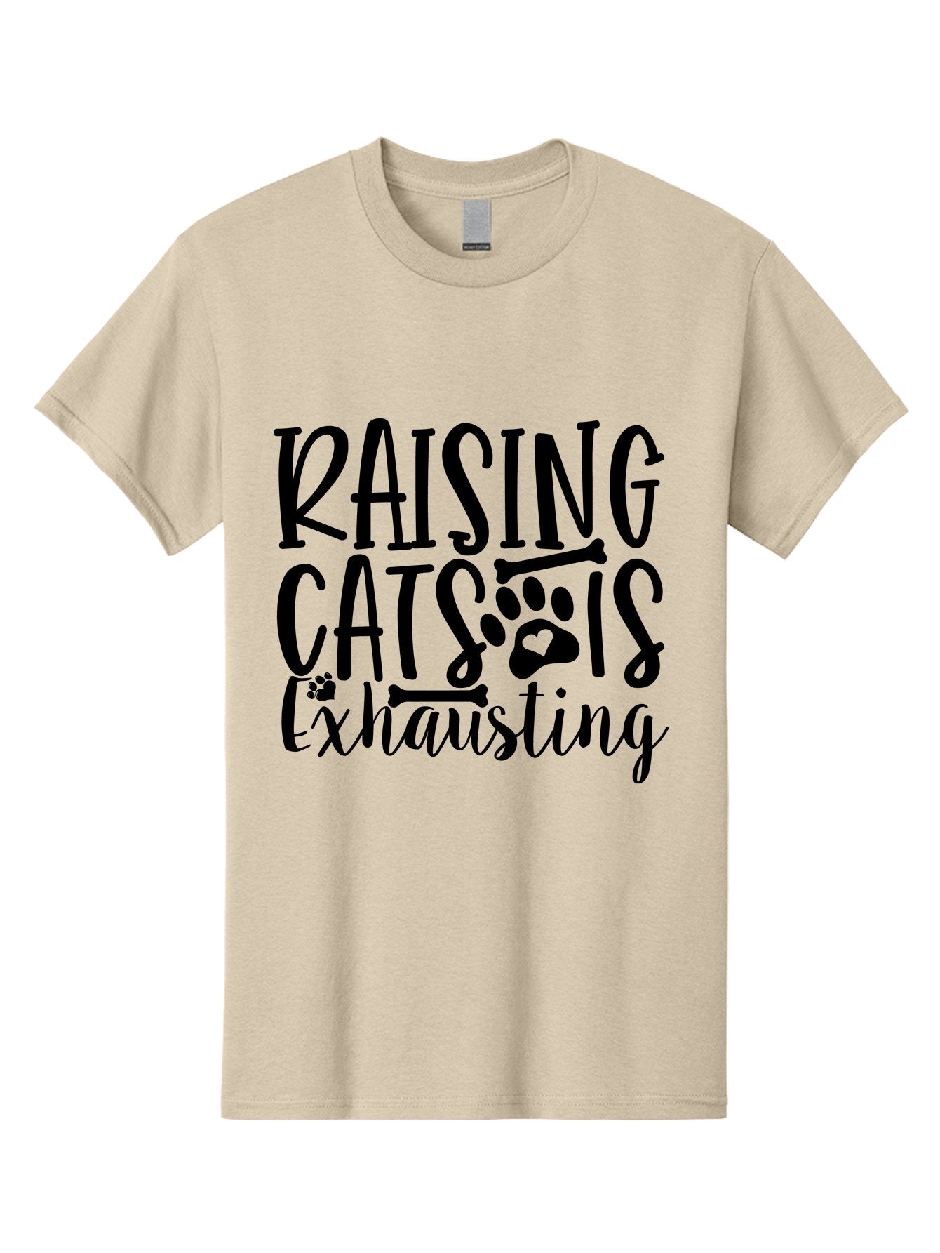 Raising Cats Is Exhausting Men'S Graphic Tee, 100% Cotton, Comfortable Casual Summer Wear, Machine Washable, Funny Cat Quote, Cat Lovers Gift, Cat Mom, Cat Dad, Cat Parenting Humor, Feline Fun, Cat Puns, Cat Memes Aae605