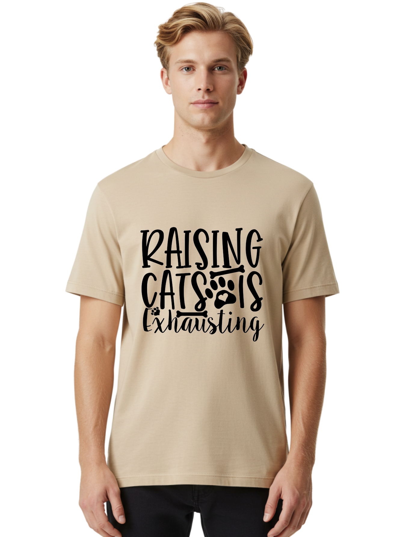 Raising Cats Is Exhausting Men'S Graphic Tee, 100% Cotton, Comfortable Casual Summer Wear, Machine Washable, Funny Cat Quote, Cat Lovers Gift, Cat Mom, Cat Dad, Cat Parenting Humor, Feline Fun, Cat Puns, Cat Memes Aae605 20