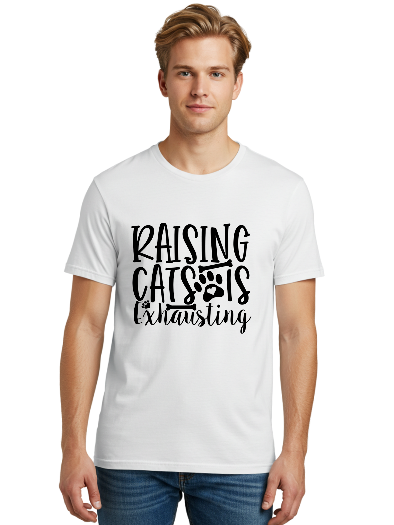 Raising Cats Is Exhausting Men'S Graphic Tee, 100% Cotton, Comfortable Casual Summer Wear, Machine Washable, Funny Cat Quote, Cat Lovers Gift, Cat Mom, Cat Dad, Cat Parenting Humor, Feline Fun, Cat Puns, Cat Memes Aae605 30