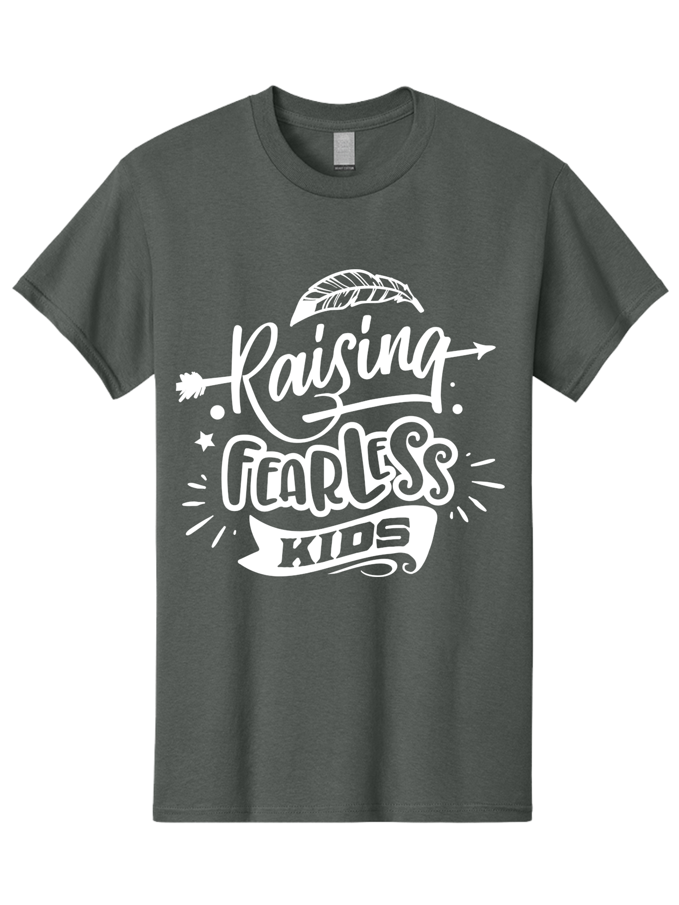 Raising Fearless Kids White Men'S Graphic Tee, 100% Cotton, Comfortable Casual Summer Wear, Machine Washable, Raising Fearless Kids, Motivational Quotes, Inspirational Phrases, Parenting Tips, Bold Font, Arrow Graphics, Feather Illustrations, Aae607 29