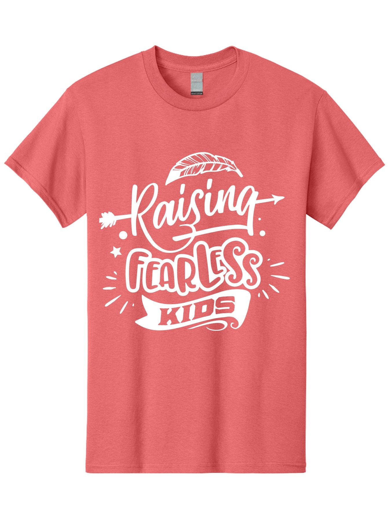 Raising Fearless Kids White Men'S Graphic Tee, 100% Cotton, Comfortable Casual Summer Wear, Machine Washable, Raising Fearless Kids, Motivational Quotes, Inspirational Phrases, Parenting Tips, Bold Font, Arrow Graphics, Feather Illustrations, Aae607 15