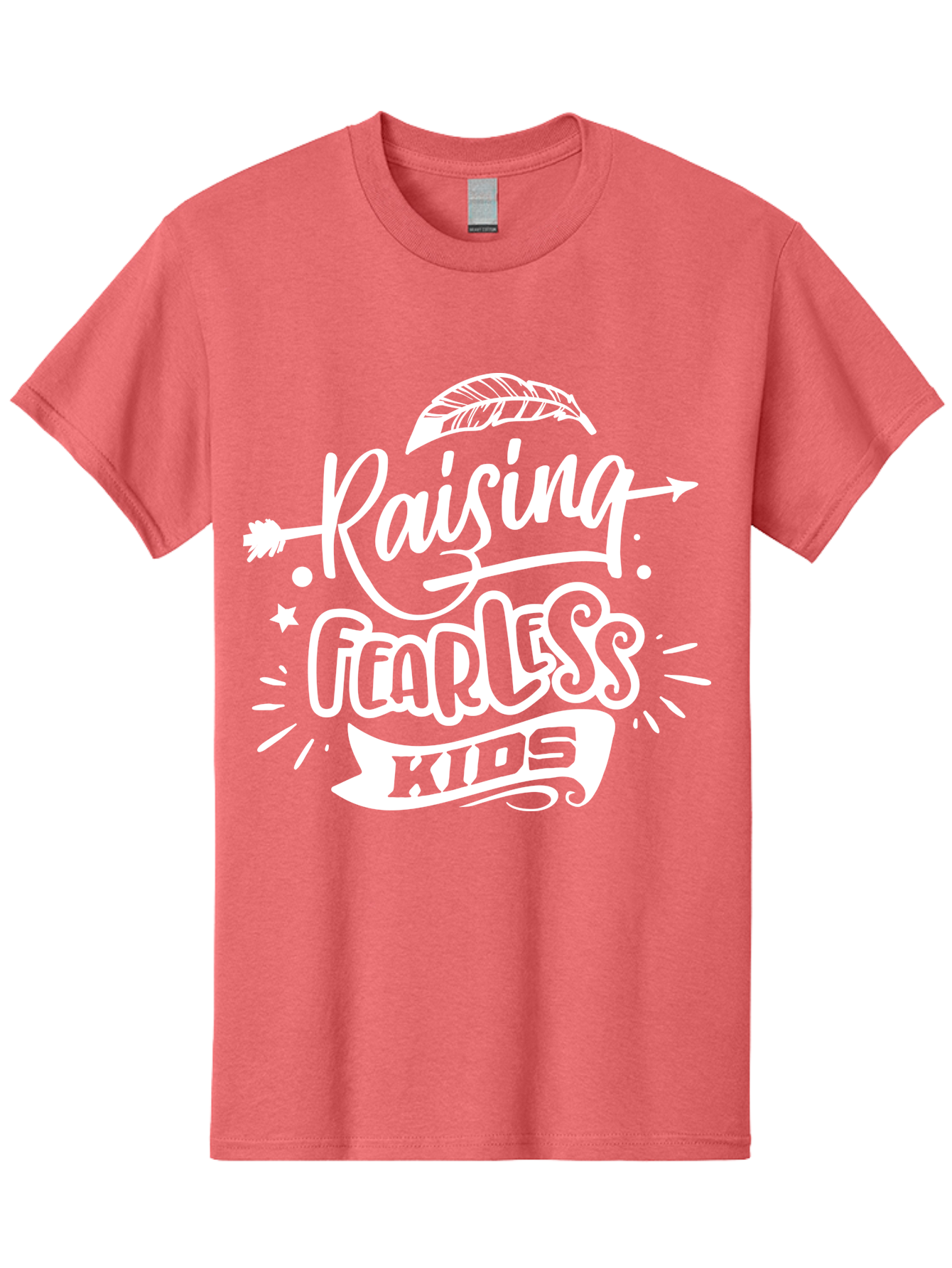 Raising Fearless Kids White Men'S Graphic Tee, 100% Cotton, Comfortable Casual Summer Wear, Machine Washable, Raising Fearless Kids, Motivational Quotes, Inspirational Phrases, Parenting Tips, Bold Font, Arrow Graphics, Feather Illustrations, Aae607 9