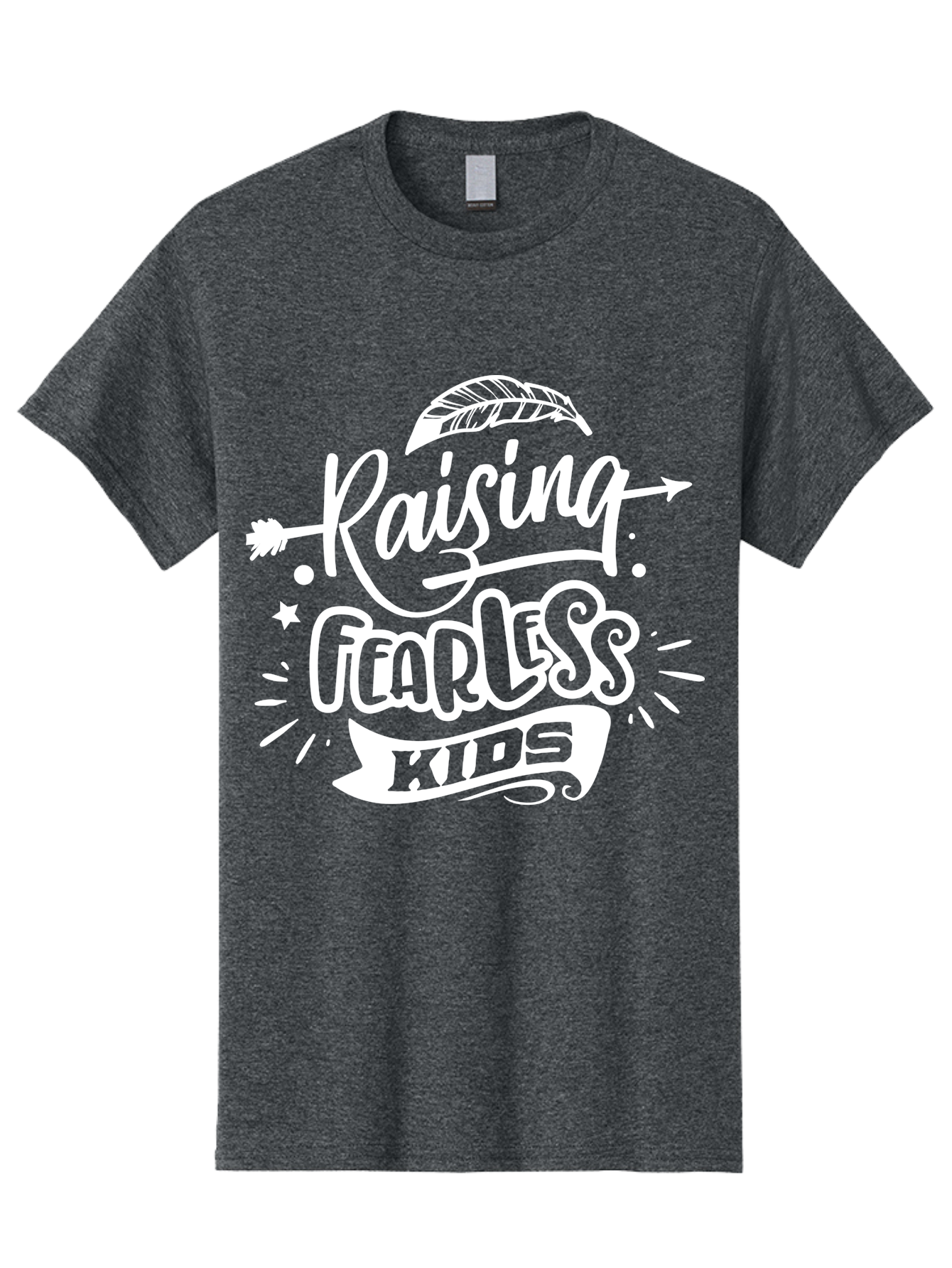 Raising Fearless Kids White Men'S Graphic Tee, 100% Cotton, Comfortable Casual Summer Wear, Machine Washable, Raising Fearless Kids, Motivational Quotes, Inspirational Phrases, Parenting Tips, Bold Font, Arrow Graphics, Feather Illustrations, Aae607 5