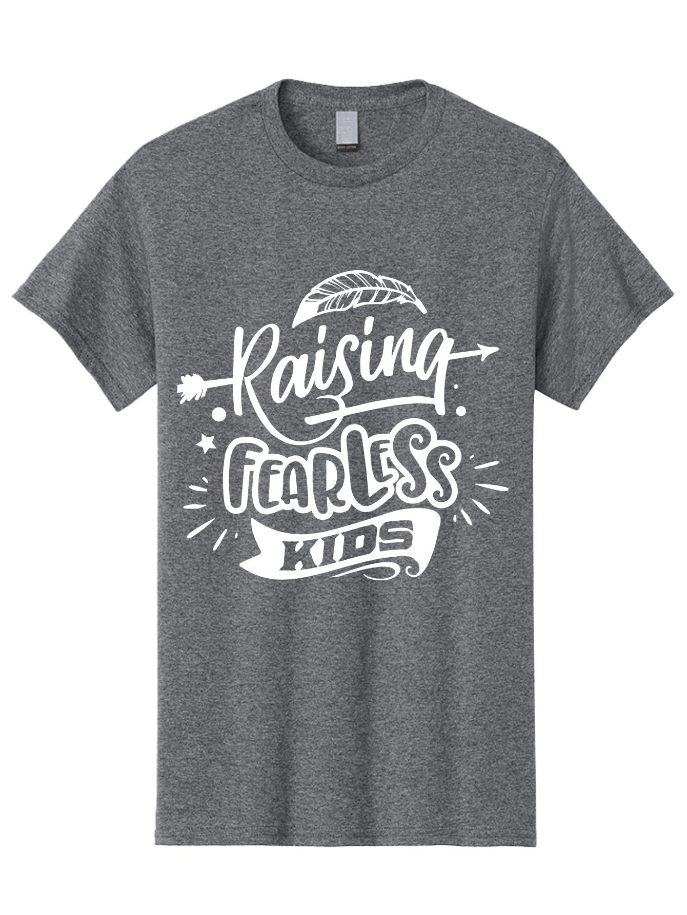 Raising Fearless Kids White Men'S Graphic Tee, 100% Cotton, Comfortable Casual Summer Wear, Machine Washable, Raising Fearless Kids, Motivational Quotes, Inspirational Phrases, Parenting Tips, Bold Font, Arrow Graphics, Feather Illustrations, Aae607