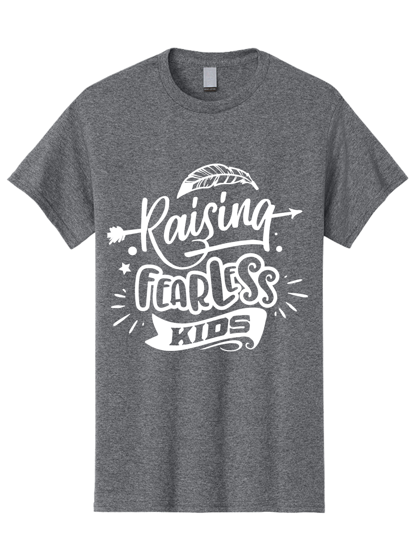 Raising Fearless Kids White Men'S Graphic Tee, 100% Cotton, Comfortable Casual Summer Wear, Machine Washable, Raising Fearless Kids, Motivational Quotes, Inspirational Phrases, Parenting Tips, Bold Font, Arrow Graphics, Feather Illustrations, Aae607 25