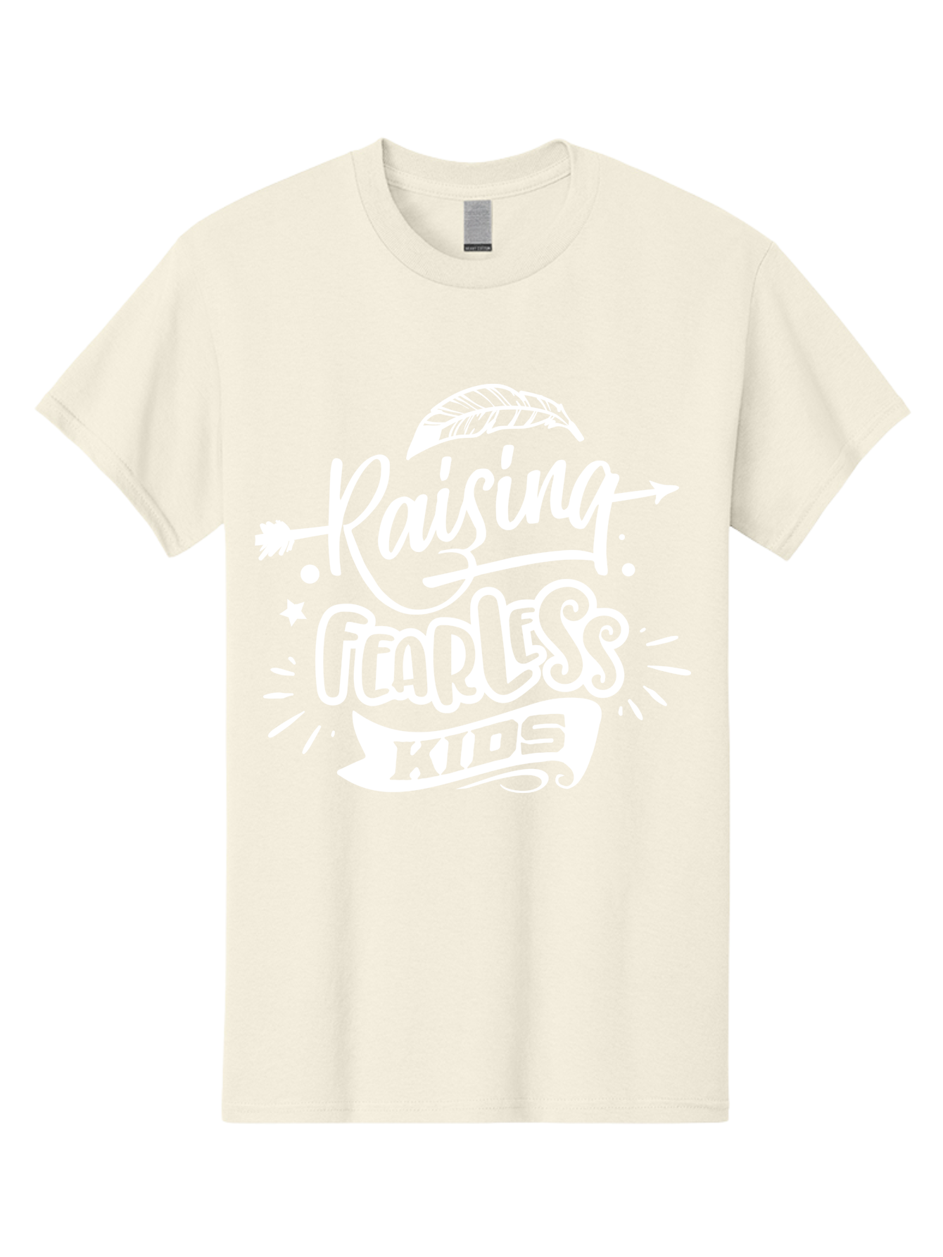 Raising Fearless Kids White Men'S Graphic Tee, 100% Cotton, Comfortable Casual Summer Wear, Machine Washable, Raising Fearless Kids, Motivational Quotes, Inspirational Phrases, Parenting Tips, Bold Font, Arrow Graphics, Feather Illustrations, Aae607 3