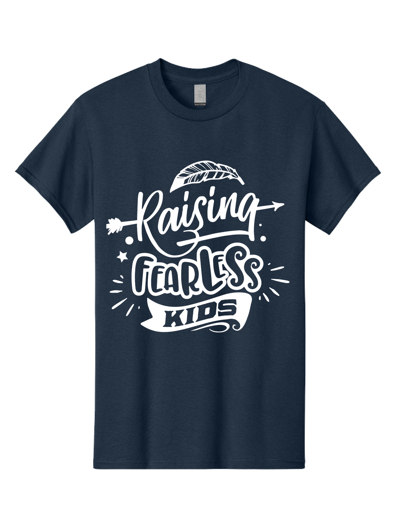 Raising Fearless Kids White Men'S Graphic Tee, 100% Cotton, Comfortable Casual Summer Wear, Machine Washable, Raising Fearless Kids, Motivational Quotes, Inspirational Phrases, Parenting Tips, Bold Font, Arrow Graphics, Feather Illustrations, Aae607 7