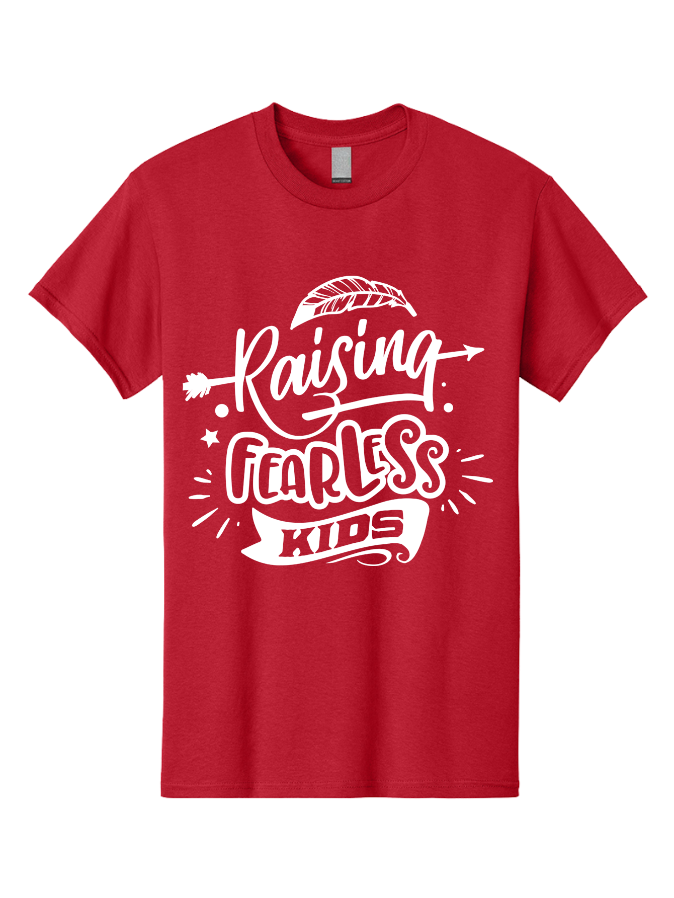 Raising Fearless Kids White Men'S Graphic Tee, 100% Cotton, Comfortable Casual Summer Wear, Machine Washable, Raising Fearless Kids, Motivational Quotes, Inspirational Phrases, Parenting Tips, Bold Font, Arrow Graphics, Feather Illustrations, Aae607 11