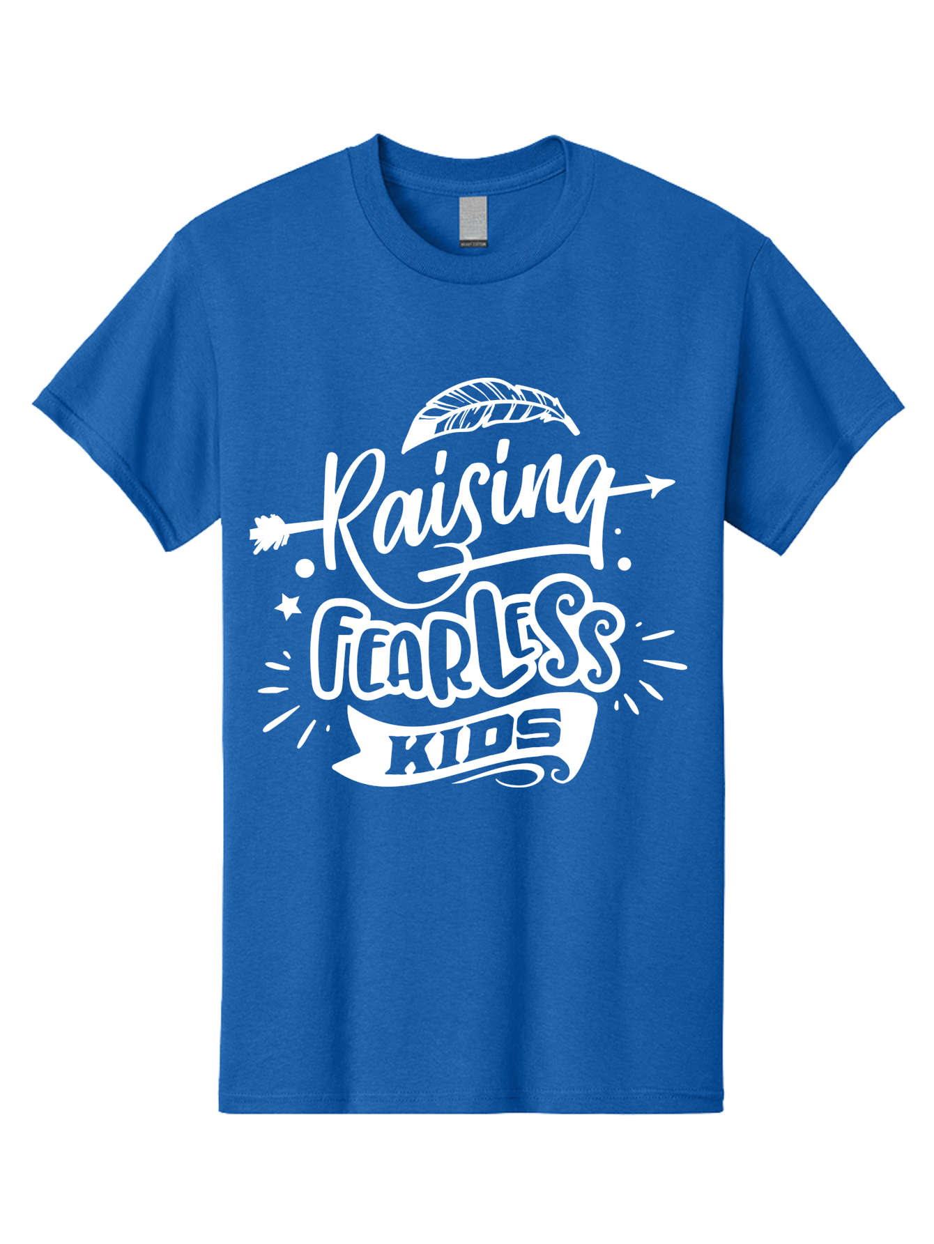 Raising Fearless Kids White Men'S Graphic Tee, 100% Cotton, Comfortable Casual Summer Wear, Machine Washable, Raising Fearless Kids, Motivational Quotes, Inspirational Phrases, Parenting Tips, Bold Font, Arrow Graphics, Feather Illustrations, Aae607