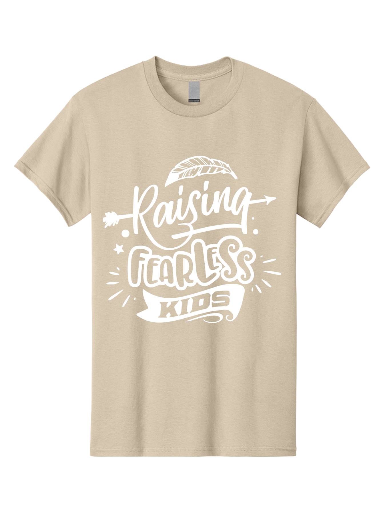 Raising Fearless Kids White Men'S Graphic Tee, 100% Cotton, Comfortable Casual Summer Wear, Machine Washable, Raising Fearless Kids, Motivational Quotes, Inspirational Phrases, Parenting Tips, Bold Font, Arrow Graphics, Feather Illustrations, Aae607 15