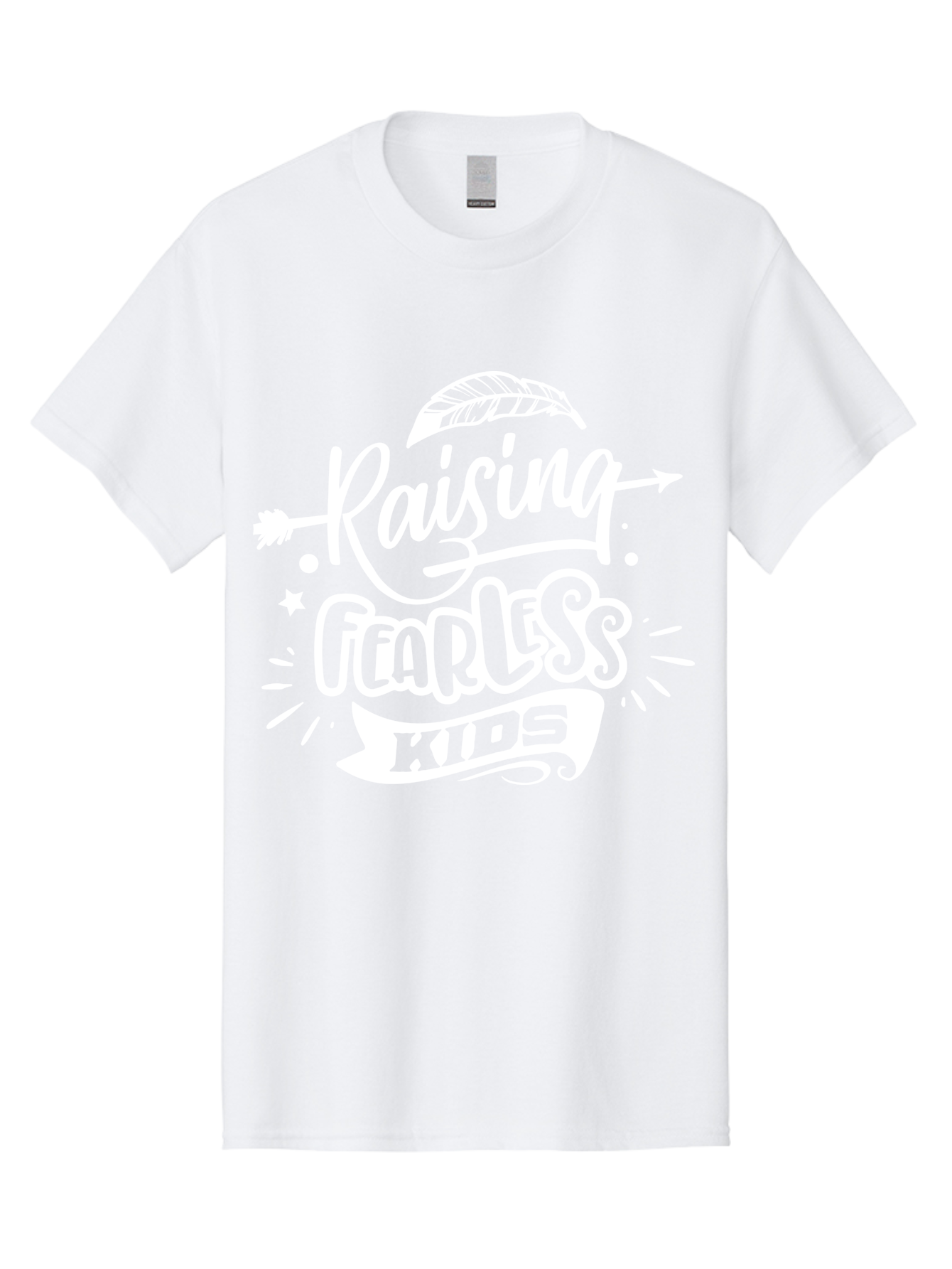 Raising Fearless Kids White Men'S Graphic Tee, 100% Cotton, Comfortable Casual Summer Wear, Machine Washable, Raising Fearless Kids, Motivational Quotes, Inspirational Phrases, Parenting Tips, Bold Font, Arrow Graphics, Feather Illustrations, Aae607 23
