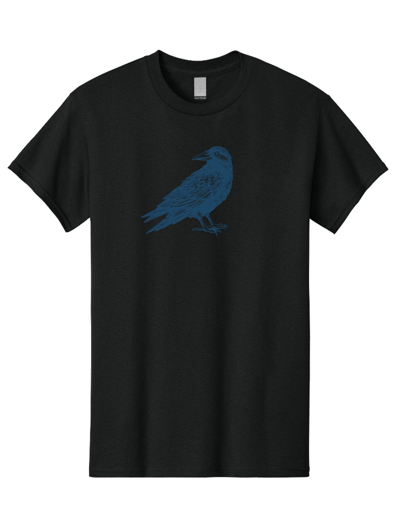Raven Standing Men'S Graphic Tee, 100% Cotton, Comfortable Casual Summer Wear, Machine Washable, Raven Illustration, Dark Blue Crow, Mysterious Bird, Gothic Animal, Bird Silhouette, Wildlife Art, Symbolic Creature, Sharp Beak Aae609