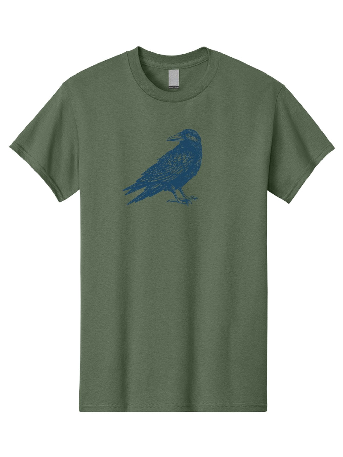 Raven Standing Men'S Graphic Tee, 100% Cotton, Comfortable Casual Summer Wear, Machine Washable, Raven Illustration, Dark Blue Crow, Mysterious Bird, Gothic Animal, Bird Silhouette, Wildlife Art, Symbolic Creature, Sharp Beak Aae609