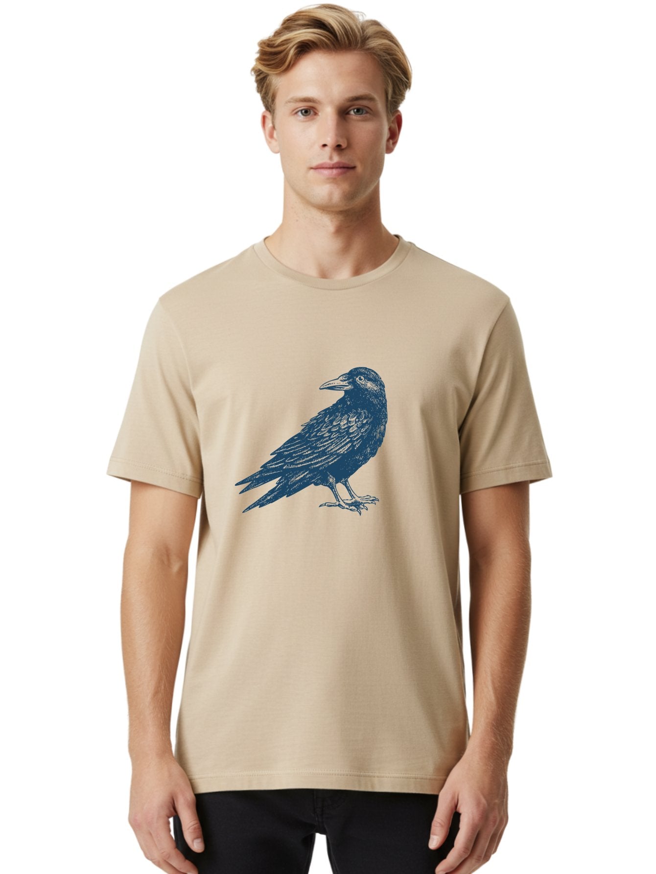 Raven Standing Men'S Graphic Tee, 100% Cotton, Comfortable Casual Summer Wear, Machine Washable, Raven Illustration, Dark Blue Crow, Mysterious Bird, Gothic Animal, Bird Silhouette, Wildlife Art, Symbolic Creature, Sharp Beak Aae609 17