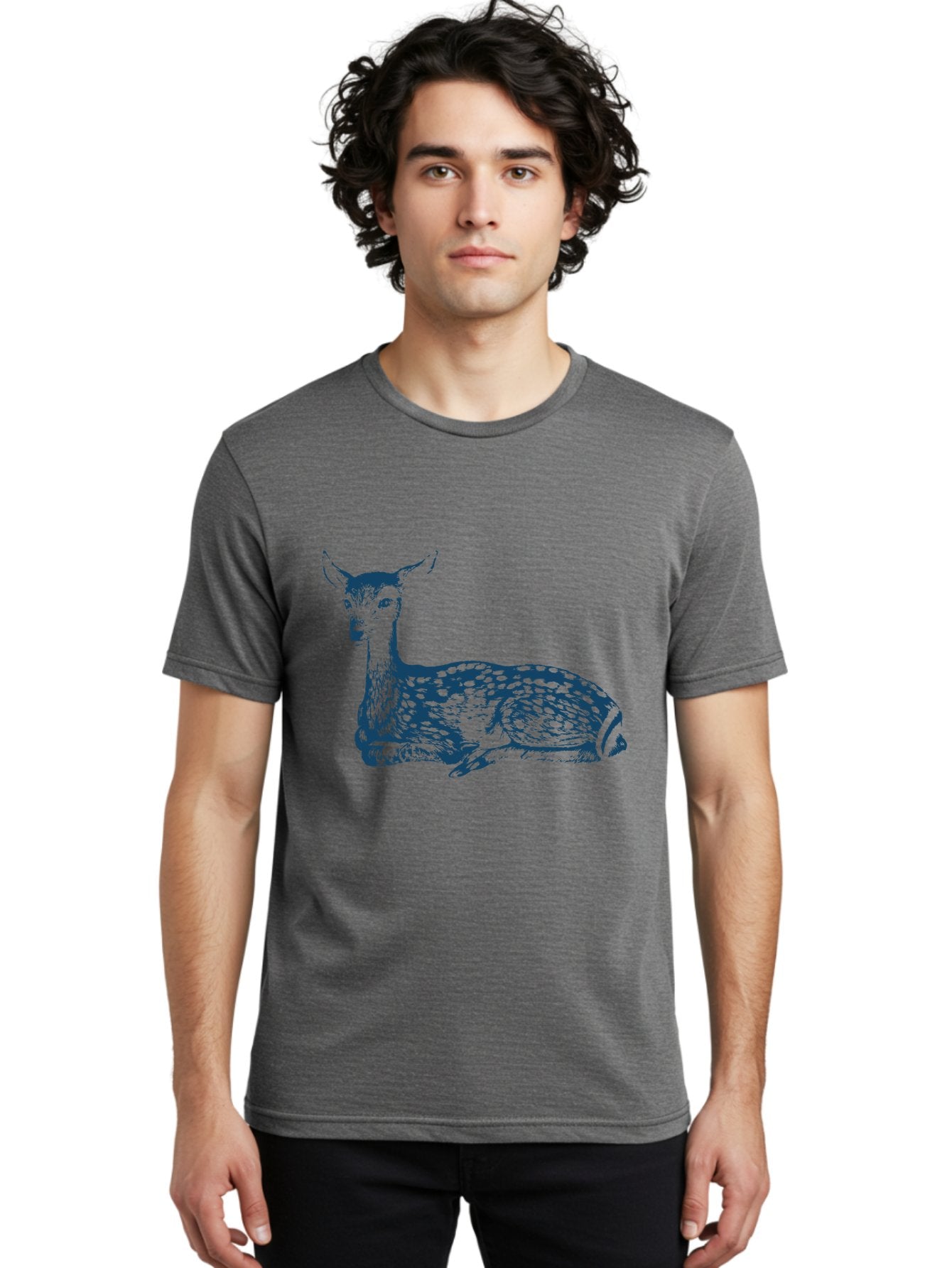Resting Wild Bambi Men'S Graphic Tee, 100% Cotton, Comfortable Casual Summer Wear, Machine Washable, Deer Resting, Spotted Fur, Serene Wildlife, Natural Habitat, Gentle Creature, Forest Animal, Calm Demeanor, Artistic Illustration, Aae611 18