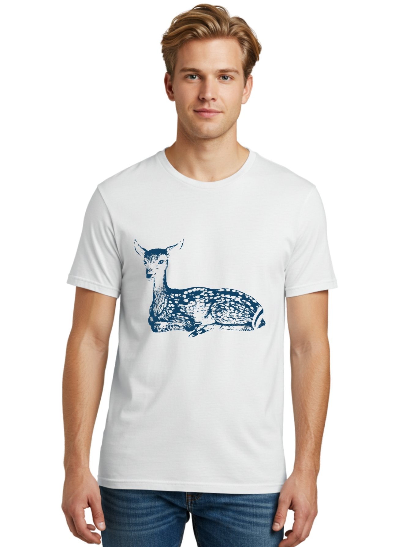 Resting Wild Bambi Men'S Graphic Tee, 100% Cotton, Comfortable Casual Summer Wear, Machine Washable, Deer Resting, Spotted Fur, Serene Wildlife, Natural Habitat, Gentle Creature, Forest Animal, Calm Demeanor, Artistic Illustration, Aae611 19