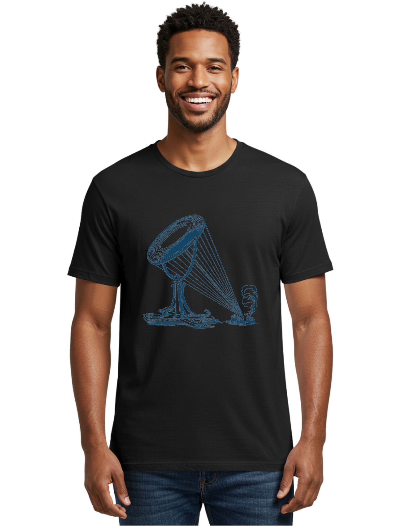 Retro Magnifying Glass Men'S Graphic Tee, 100% Cotton, Comfortable Casual Summer Wear, Machine Washable, Vintage Gramophone, Retro Sound, Classic Music, Antique Technology, Old-Fashioned, Nostalgic Vibes, Music Player, Sound Waves, Aae612 20