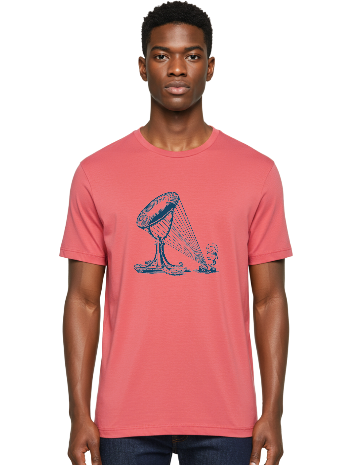 Retro Magnifying Glass Men'S Graphic Tee, 100% Cotton, Comfortable Casual Summer Wear, Machine Washable, Vintage Gramophone, Retro Sound, Classic Music, Antique Technology, Old-Fashioned, Nostalgic Vibes, Music Player, Sound Waves, Aae612 10