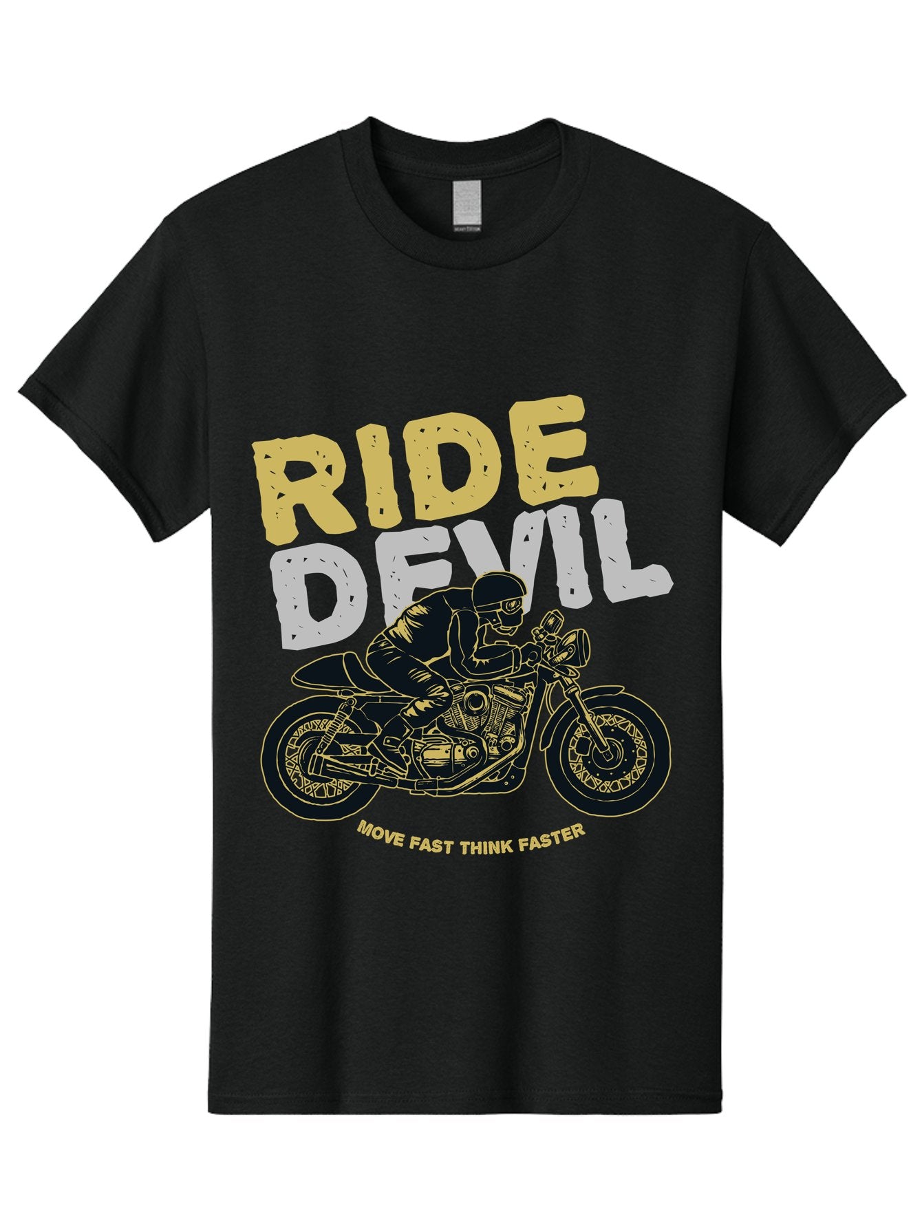 Ride Devil Men'S Graphic Tee, 100% Cotton, Comfortable Casual Summer Wear, Machine Washable, Motorcycle Rider, Devil May Care, Speed Demon, Fast Bike, Riding Gear, Motorcycle Culture, Biker Apparel, Ride Devil, Move Fast Think Faster Aae615 3