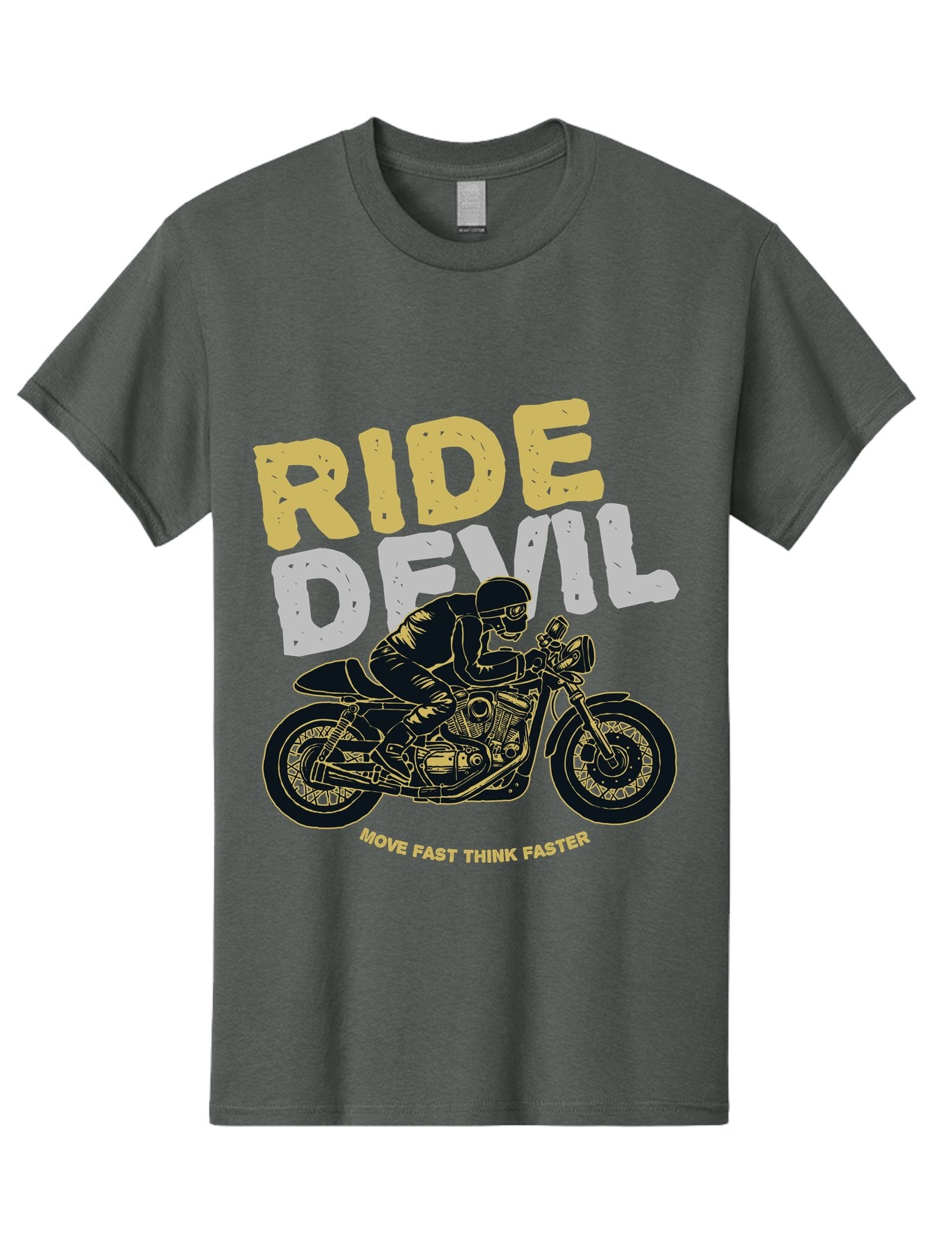 Ride Devil Men'S Graphic Tee, 100% Cotton, Comfortable Casual Summer Wear, Machine Washable, Motorcycle Rider, Devil May Care, Speed Demon, Fast Bike, Riding Gear, Motorcycle Culture, Biker Apparel, Ride Devil, Move Fast Think Faster Aae615 8