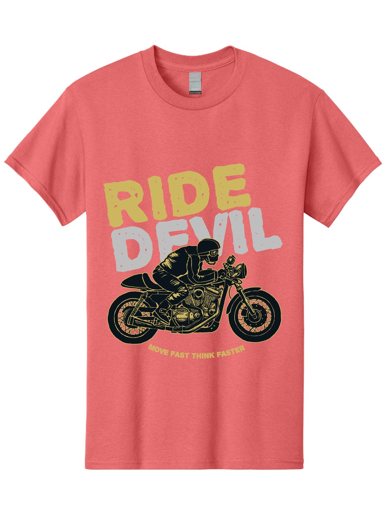 Ride Devil Men'S Graphic Tee, 100% Cotton, Comfortable Casual Summer Wear, Machine Washable, Motorcycle Rider, Devil May Care, Speed Demon, Fast Bike, Riding Gear, Motorcycle Culture, Biker Apparel, Ride Devil, Move Fast Think Faster Aae615 14