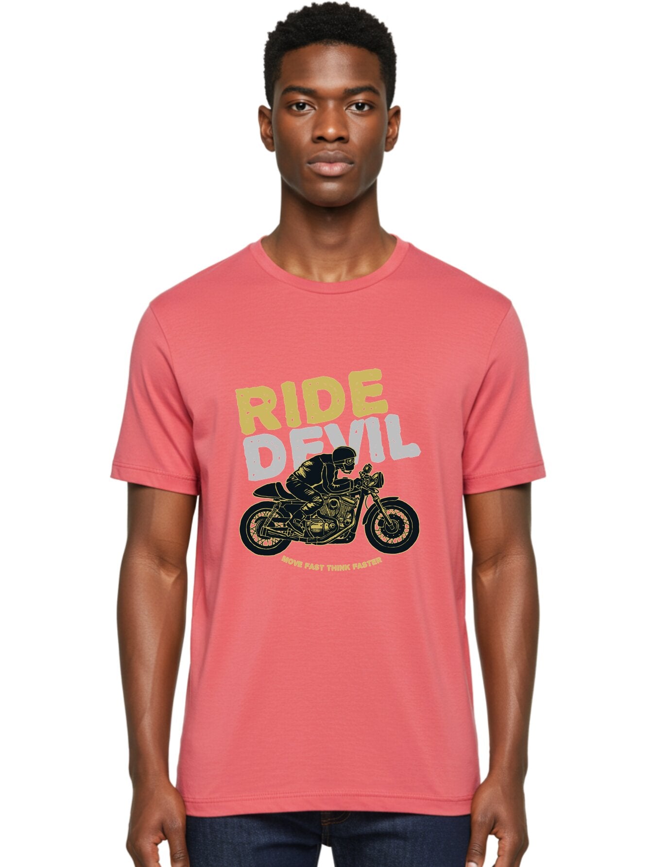 Ride Devil Men'S Graphic Tee, 100% Cotton, Comfortable Casual Summer Wear, Machine Washable, Motorcycle Rider, Devil May Care, Speed Demon, Fast Bike, Riding Gear, Motorcycle Culture, Biker Apparel, Ride Devil, Move Fast Think Faster Aae615 29