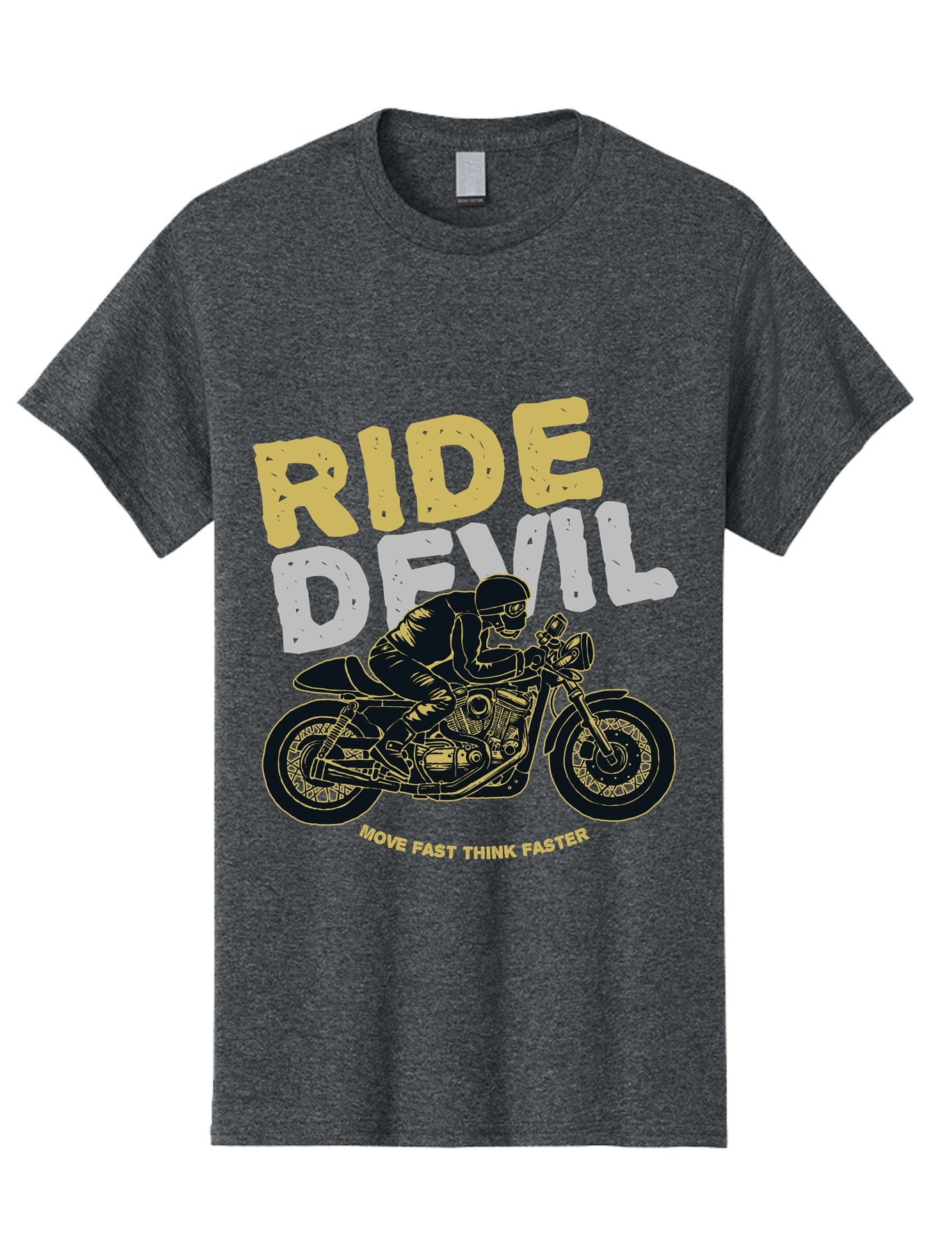 Ride Devil Men'S Graphic Tee, 100% Cotton, Comfortable Casual Summer Wear, Machine Washable, Motorcycle Rider, Devil May Care, Speed Demon, Fast Bike, Riding Gear, Motorcycle Culture, Biker Apparel, Ride Devil, Move Fast Think Faster Aae615