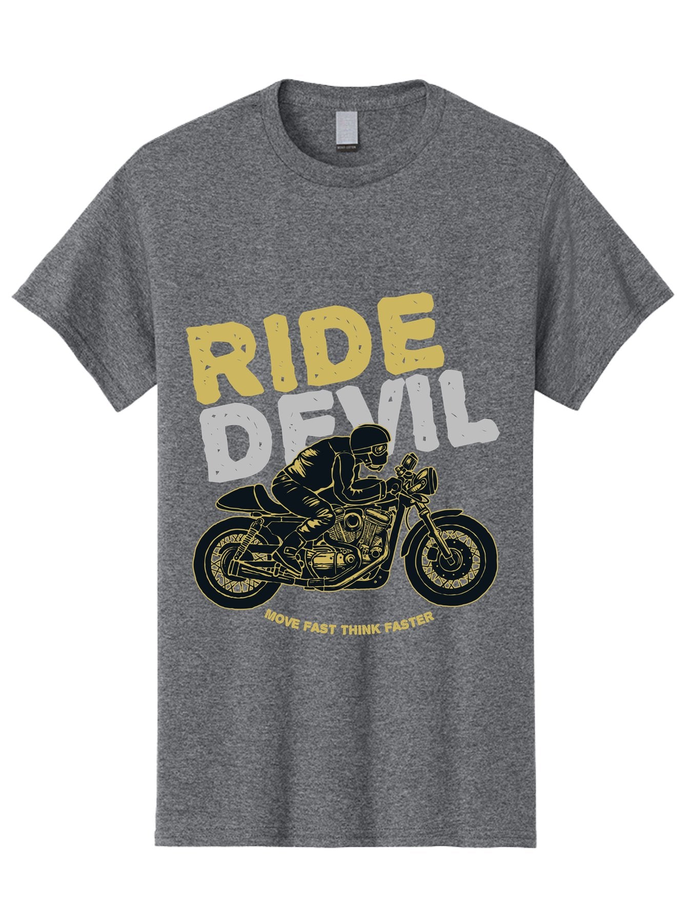 Ride Devil Men'S Graphic Tee, 100% Cotton, Comfortable Casual Summer Wear, Machine Washable, Motorcycle Rider, Devil May Care, Speed Demon, Fast Bike, Riding Gear, Motorcycle Culture, Biker Apparel, Ride Devil, Move Fast Think Faster Aae615 15