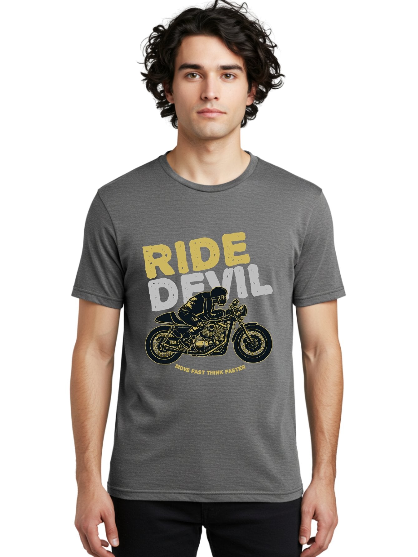 Ride Devil Men'S Graphic Tee, 100% Cotton, Comfortable Casual Summer Wear, Machine Washable, Motorcycle Rider, Devil May Care, Speed Demon, Fast Bike, Riding Gear, Motorcycle Culture, Biker Apparel, Ride Devil, Move Fast Think Faster Aae615 30