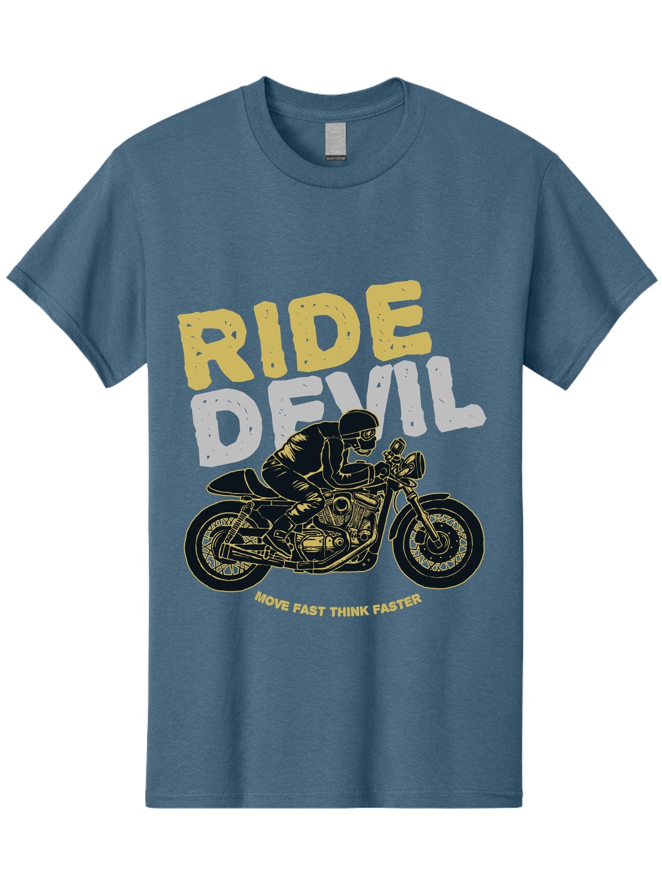 Ride Devil Men'S Graphic Tee, 100% Cotton, Comfortable Casual Summer Wear, Machine Washable, Motorcycle Rider, Devil May Care, Speed Demon, Fast Bike, Riding Gear, Motorcycle Culture, Biker Apparel, Ride Devil, Move Fast Think Faster Aae615 5