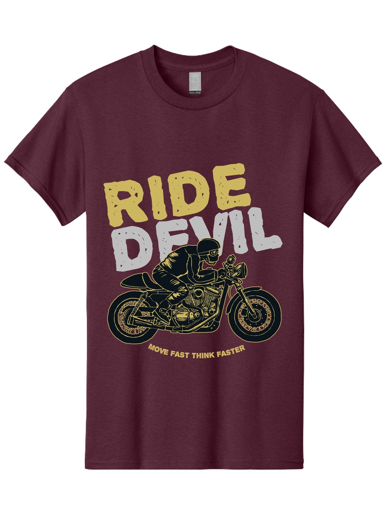 Ride Devil Men'S Graphic Tee, 100% Cotton, Comfortable Casual Summer Wear, Machine Washable, Motorcycle Rider, Devil May Care, Speed Demon, Fast Bike, Riding Gear, Motorcycle Culture, Biker Apparel, Ride Devil, Move Fast Think Faster Aae615 4