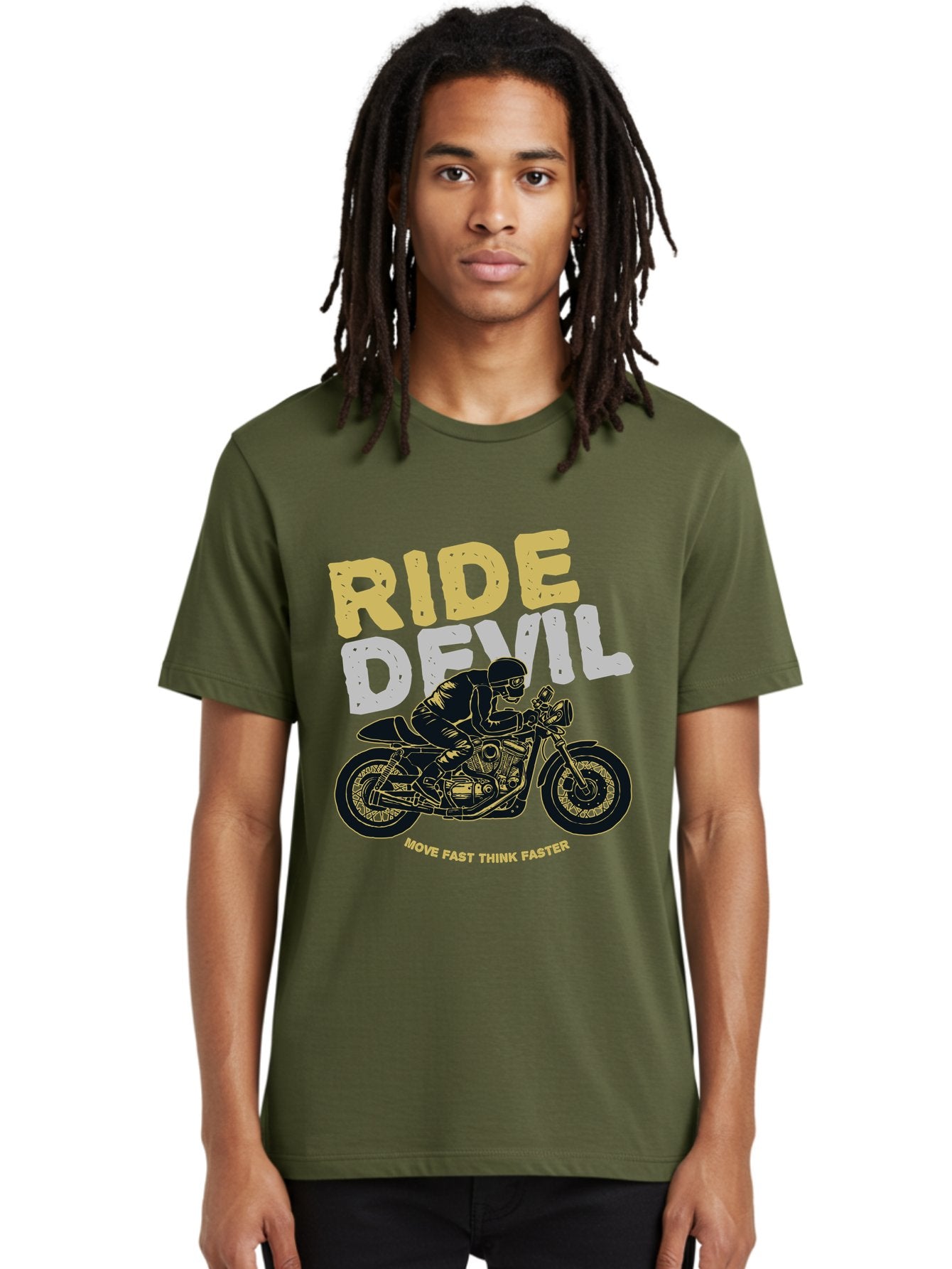 Ride Devil Men'S Graphic Tee, 100% Cotton, Comfortable Casual Summer Wear, Machine Washable, Motorcycle Rider, Devil May Care, Speed Demon, Fast Bike, Riding Gear, Motorcycle Culture, Biker Apparel, Ride Devil, Move Fast Think Faster Aae615 26